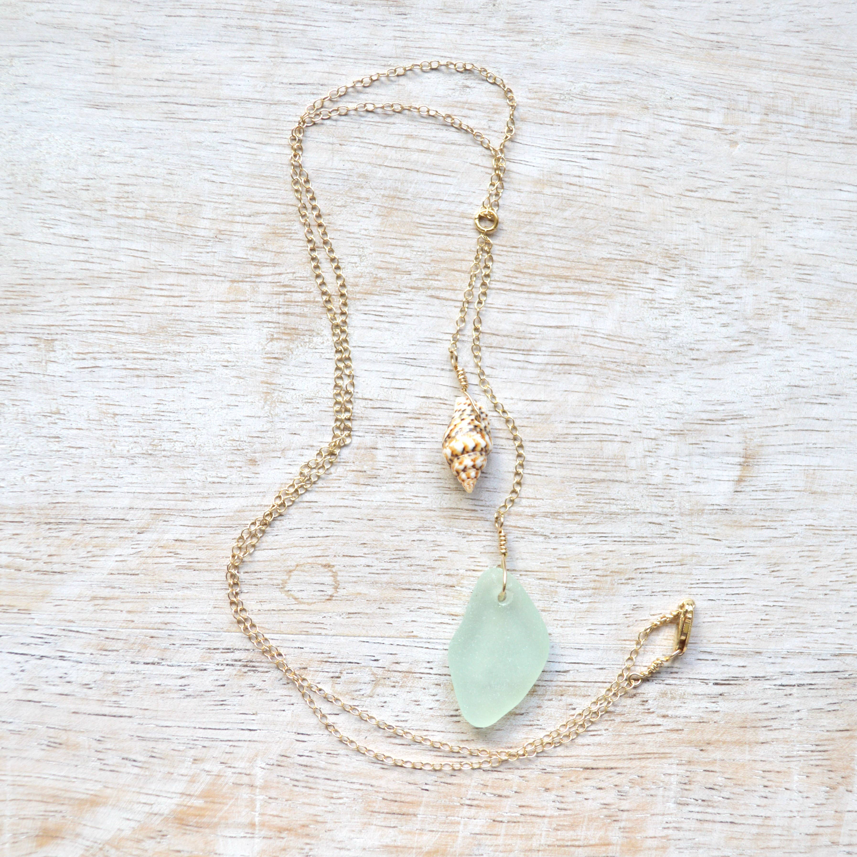 Salty But Sweet - Sea Glass Shell Necklace in gold