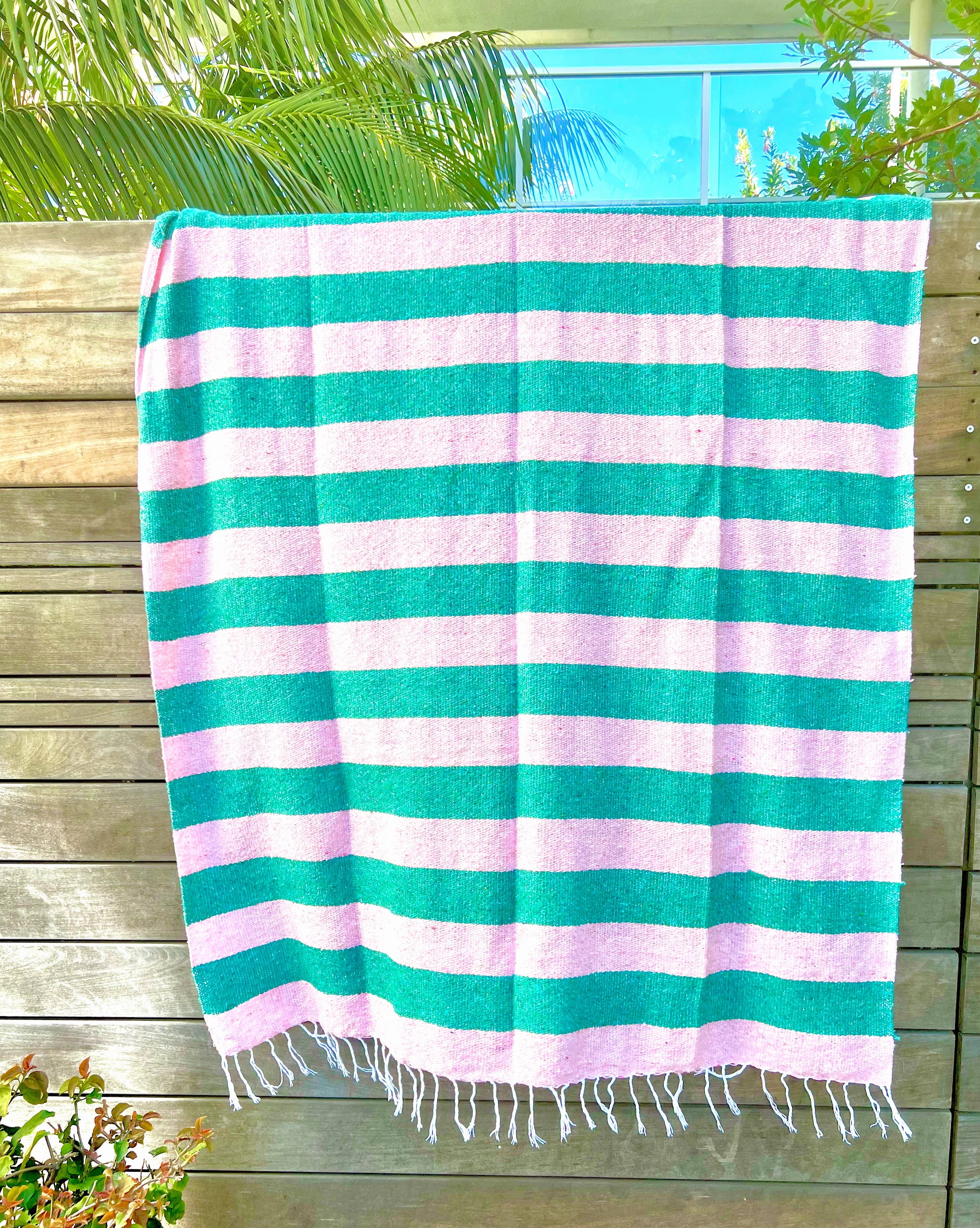 Mahalo Market - Flamingo Throw l Striped Beach Towel l Mexican Blanket