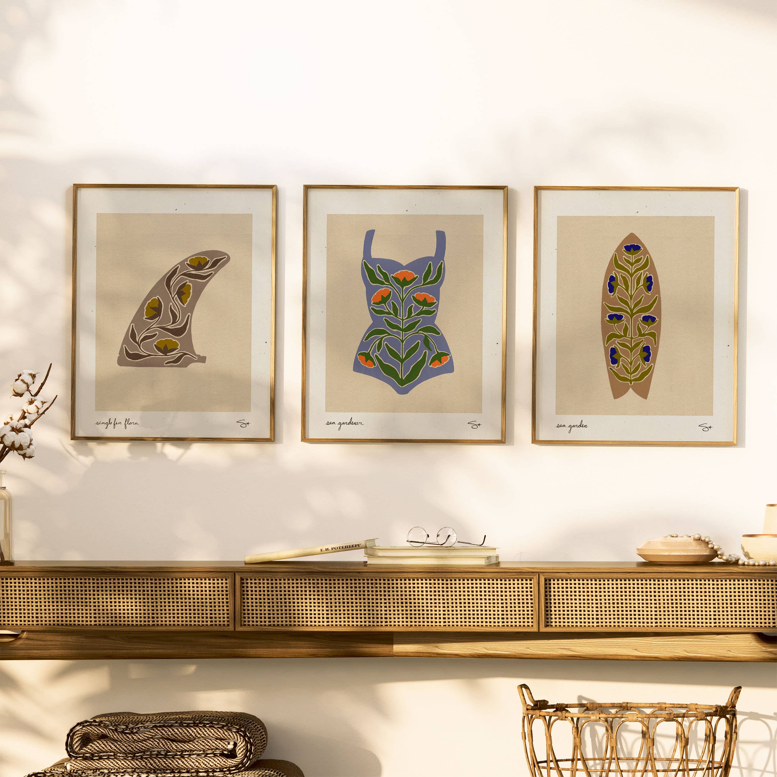 Beige Sea Garden | Surfboard Print