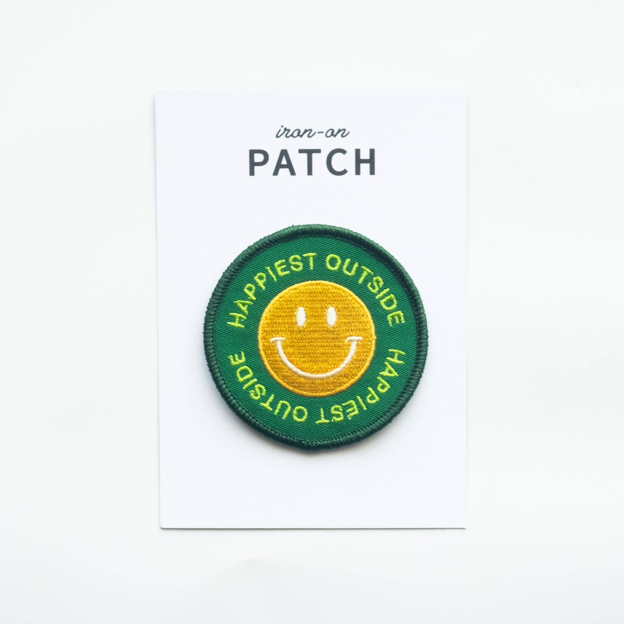 Happiest Outside Embroidered Iron on Patch - Smiley Face