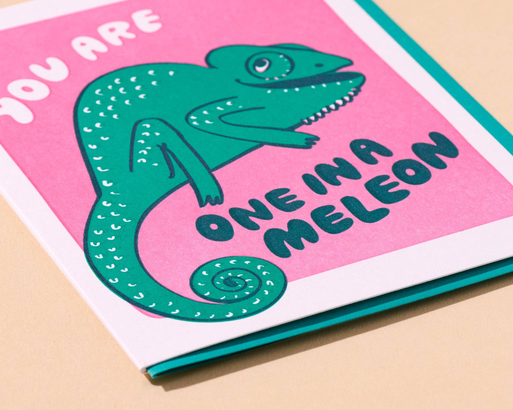 One In A Meleon Letterpress Love or Friendship Card, Chameleon - Made in USA