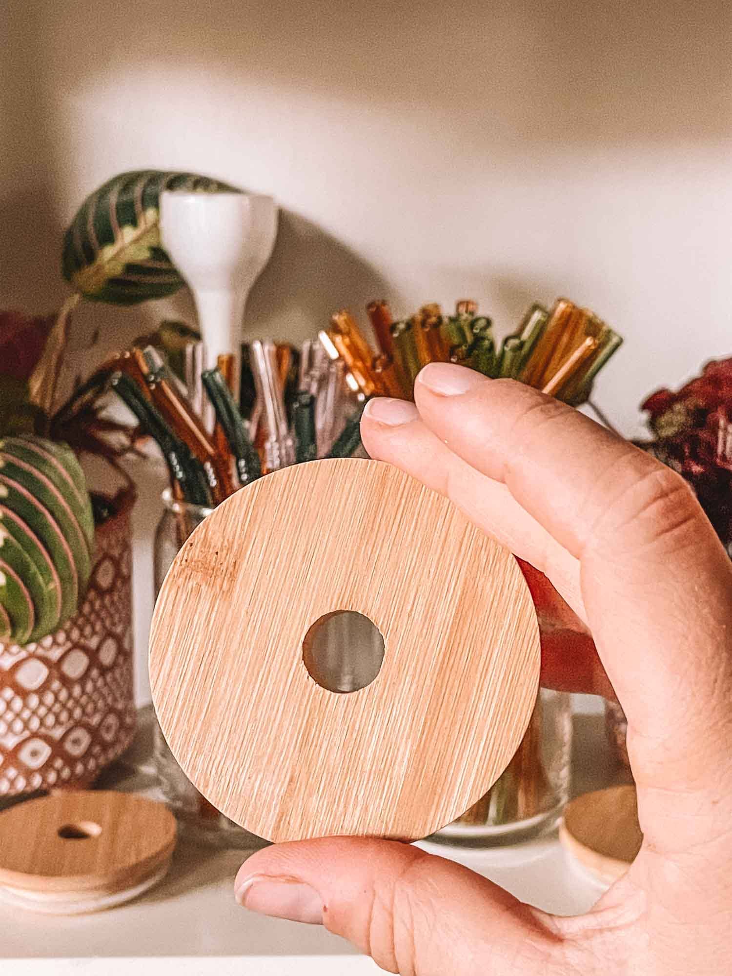 Bamboo Lid for Can Shaped Glass
