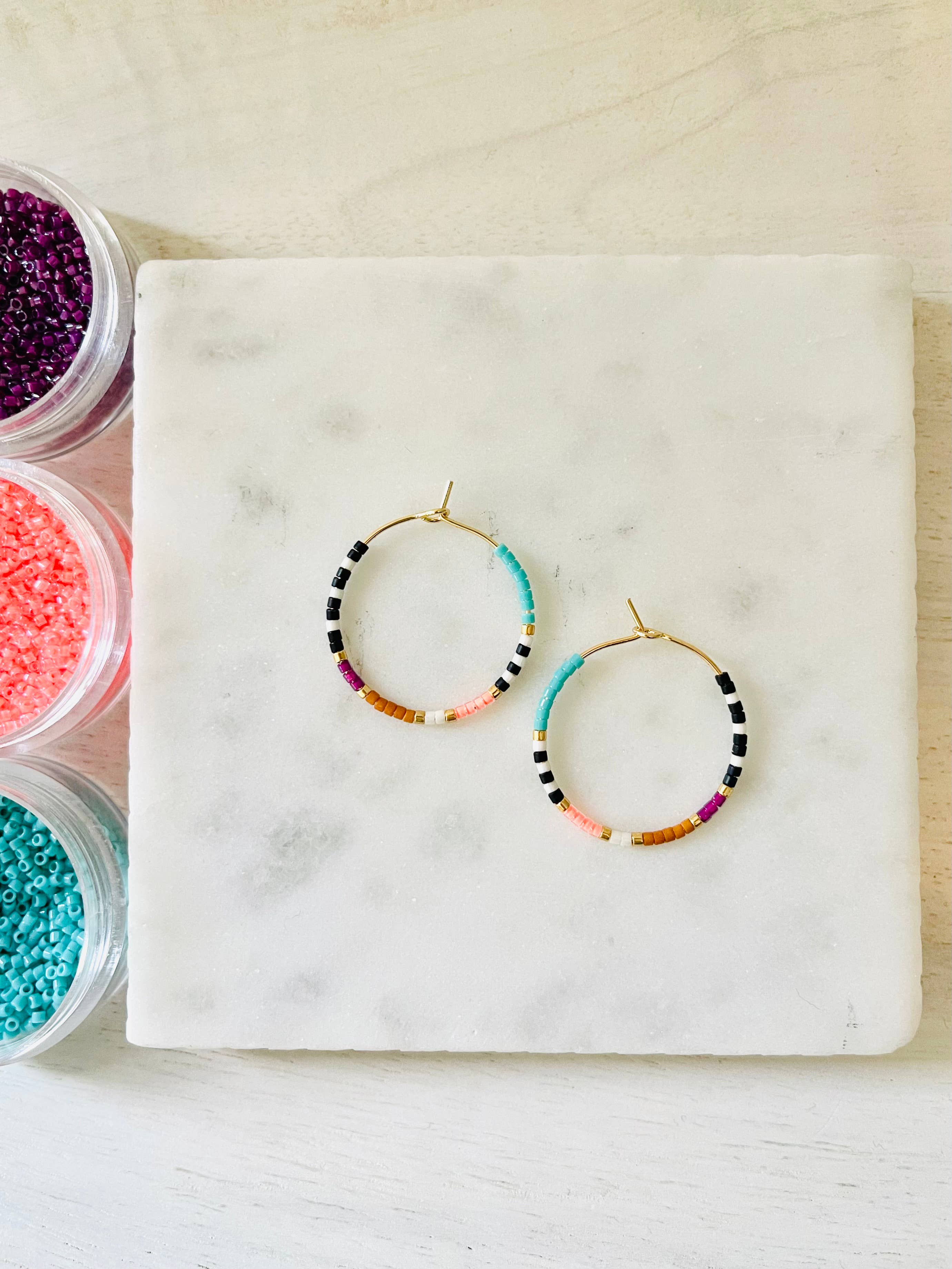Amy Houston - Resort miyuki glass beaded hoop earrings: Medium