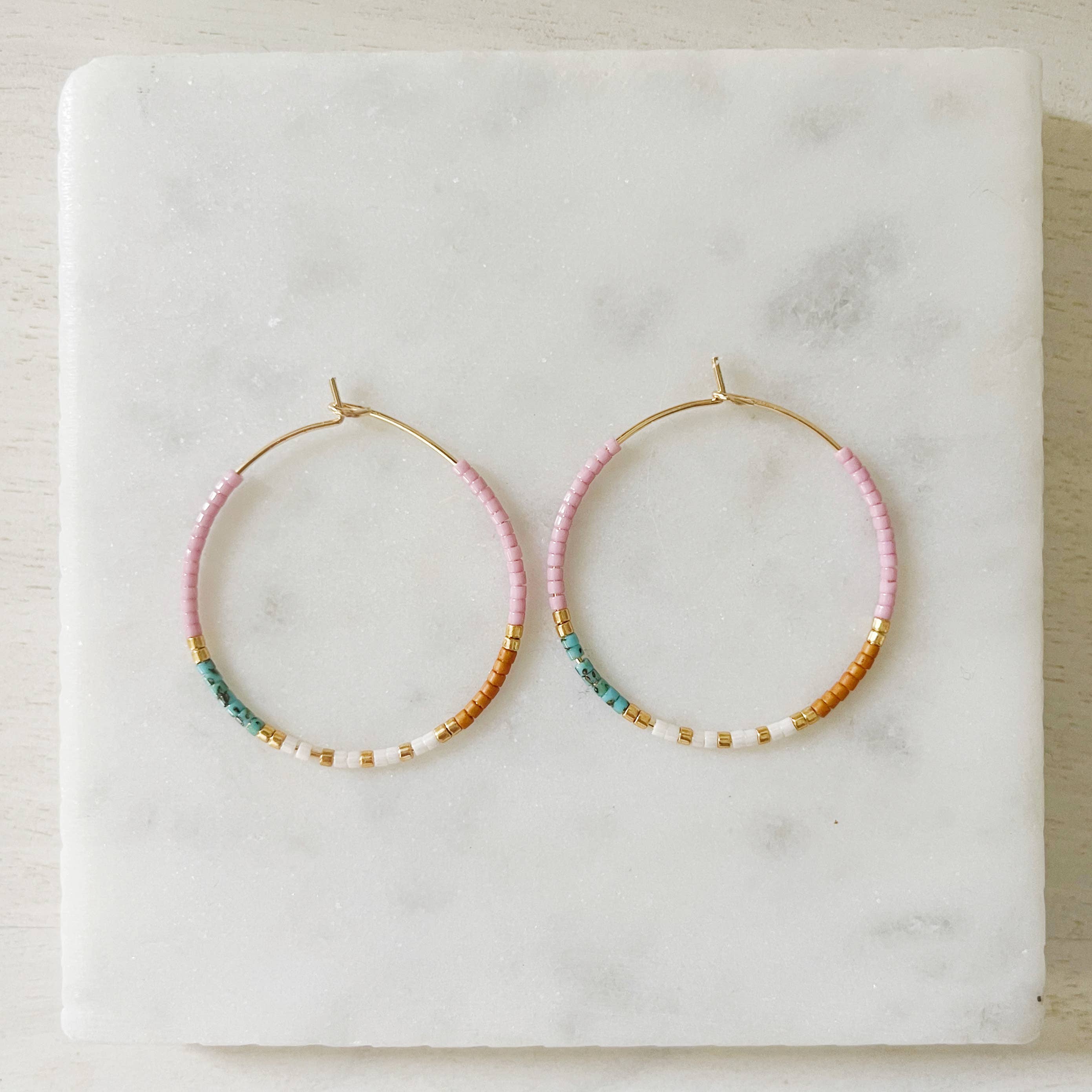 Calypso color block miyuki glass beaded hoop earrings