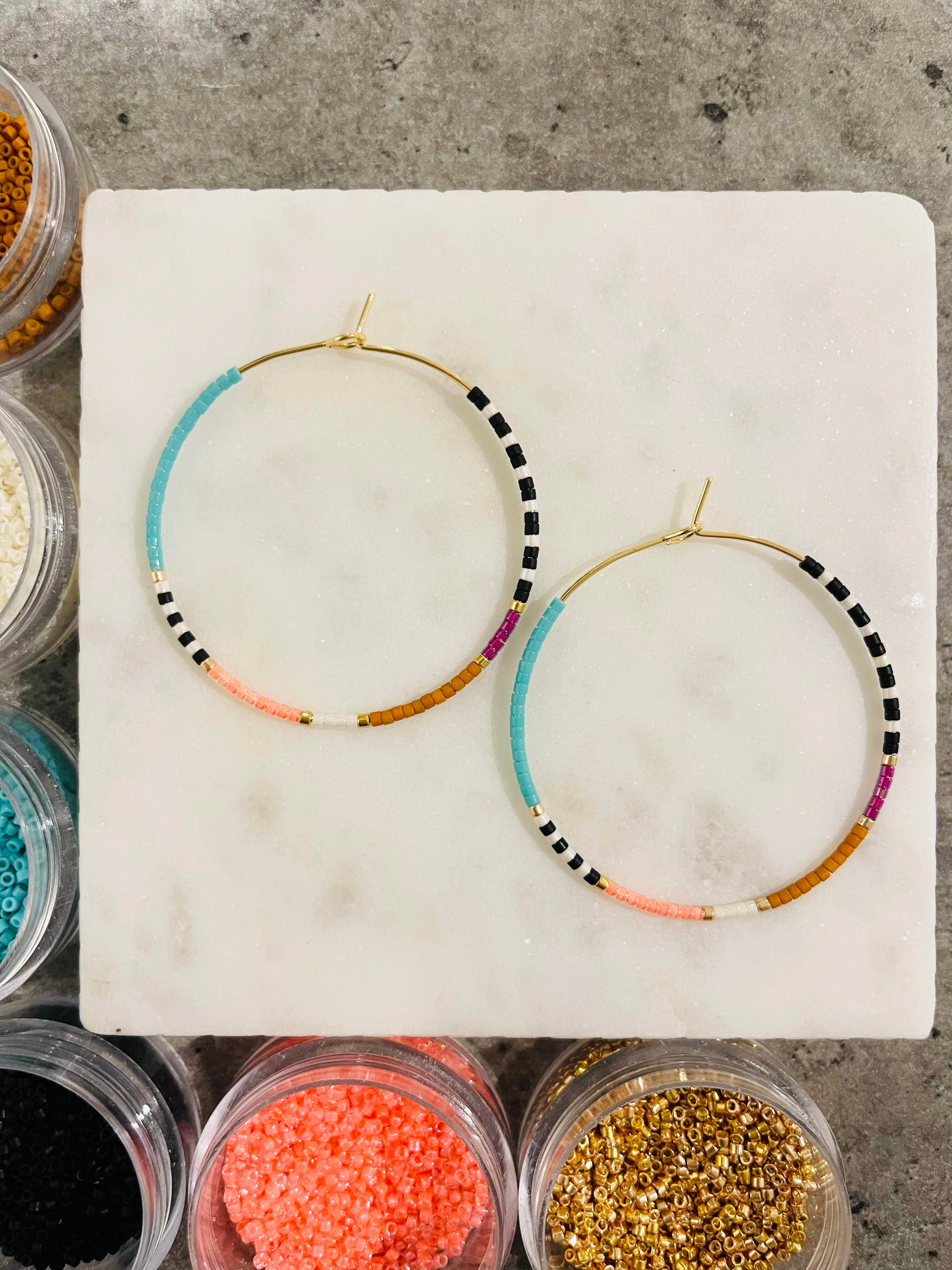 Amy Houston - Resort miyuki glass beaded hoop earrings: Medium