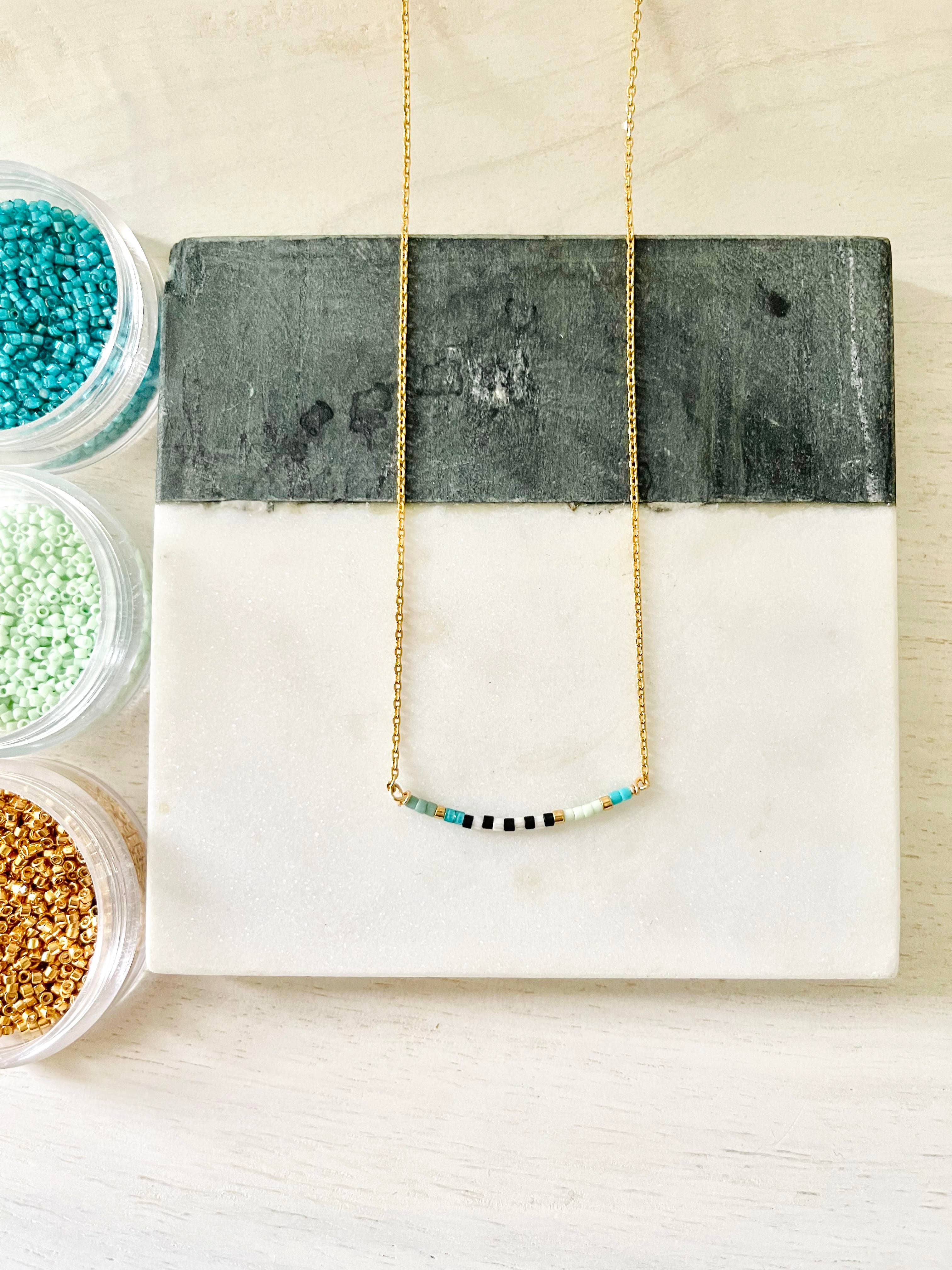 Tidal Wave turquoise minimalist miyuki bead necklace