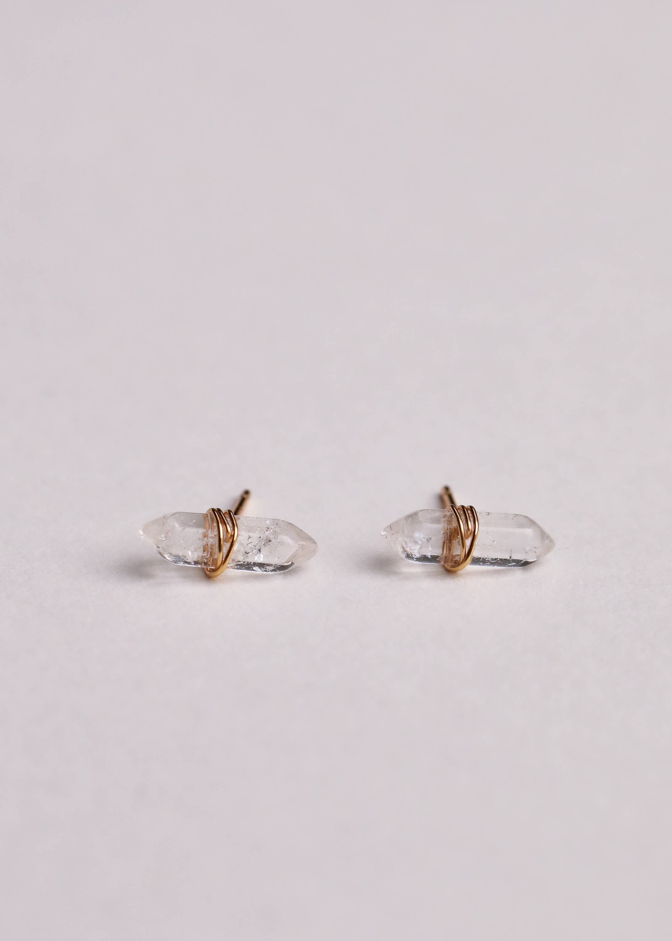 Mineral Point - Clear Quartz - Gold Wire Wrapped Earrings