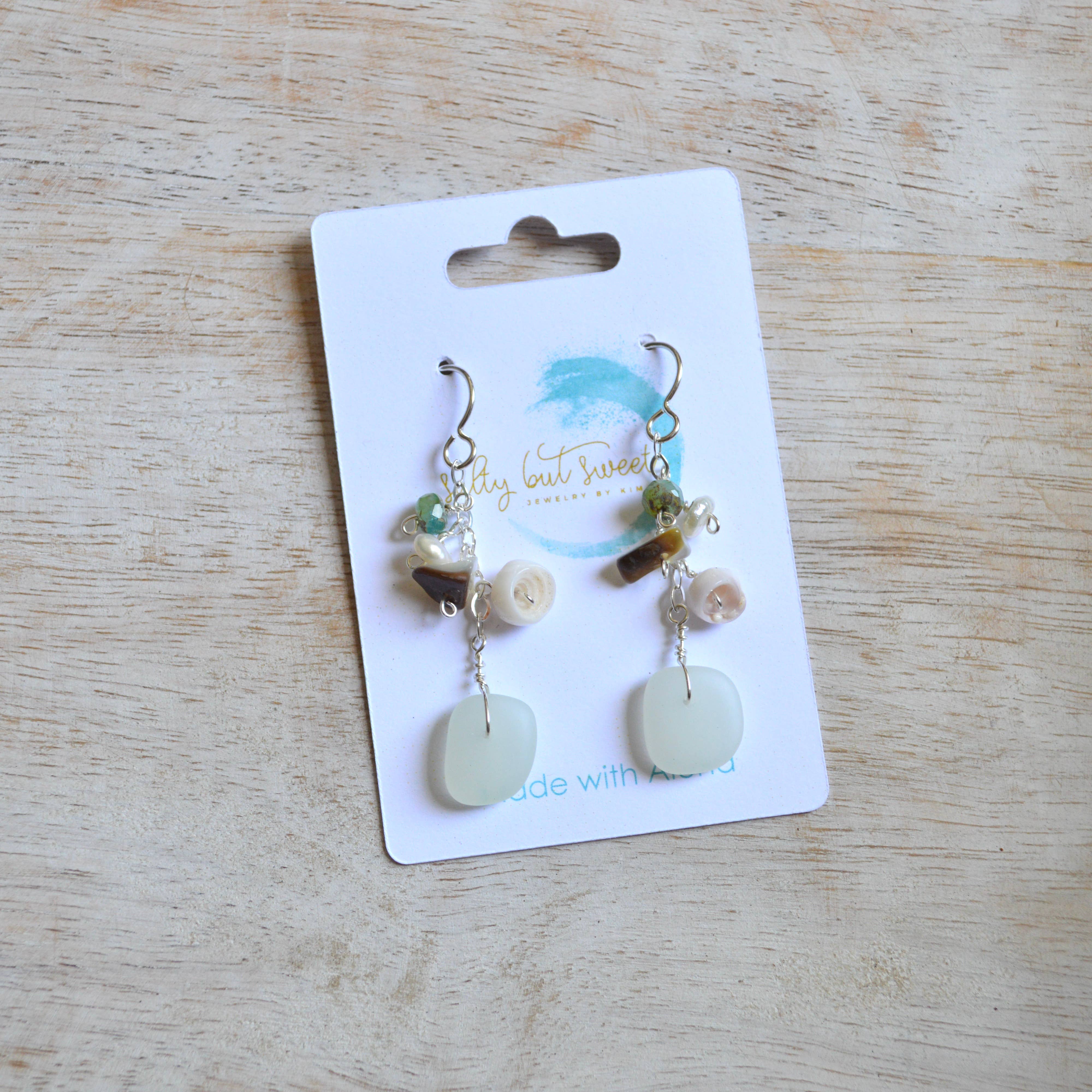 Opaque Sea Foam Glass Earrings