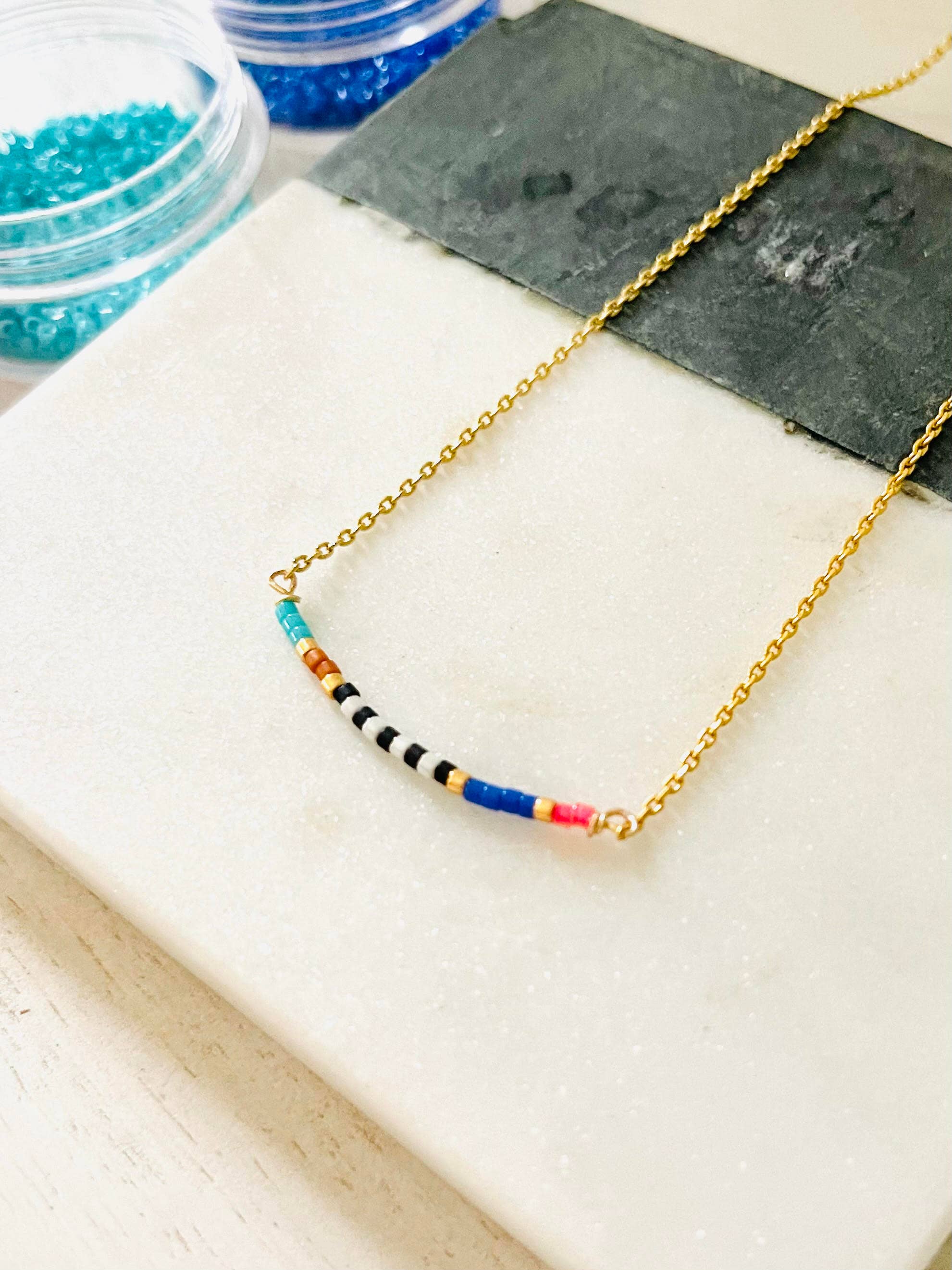 Cabana color block minimalist miyuki bead necklace