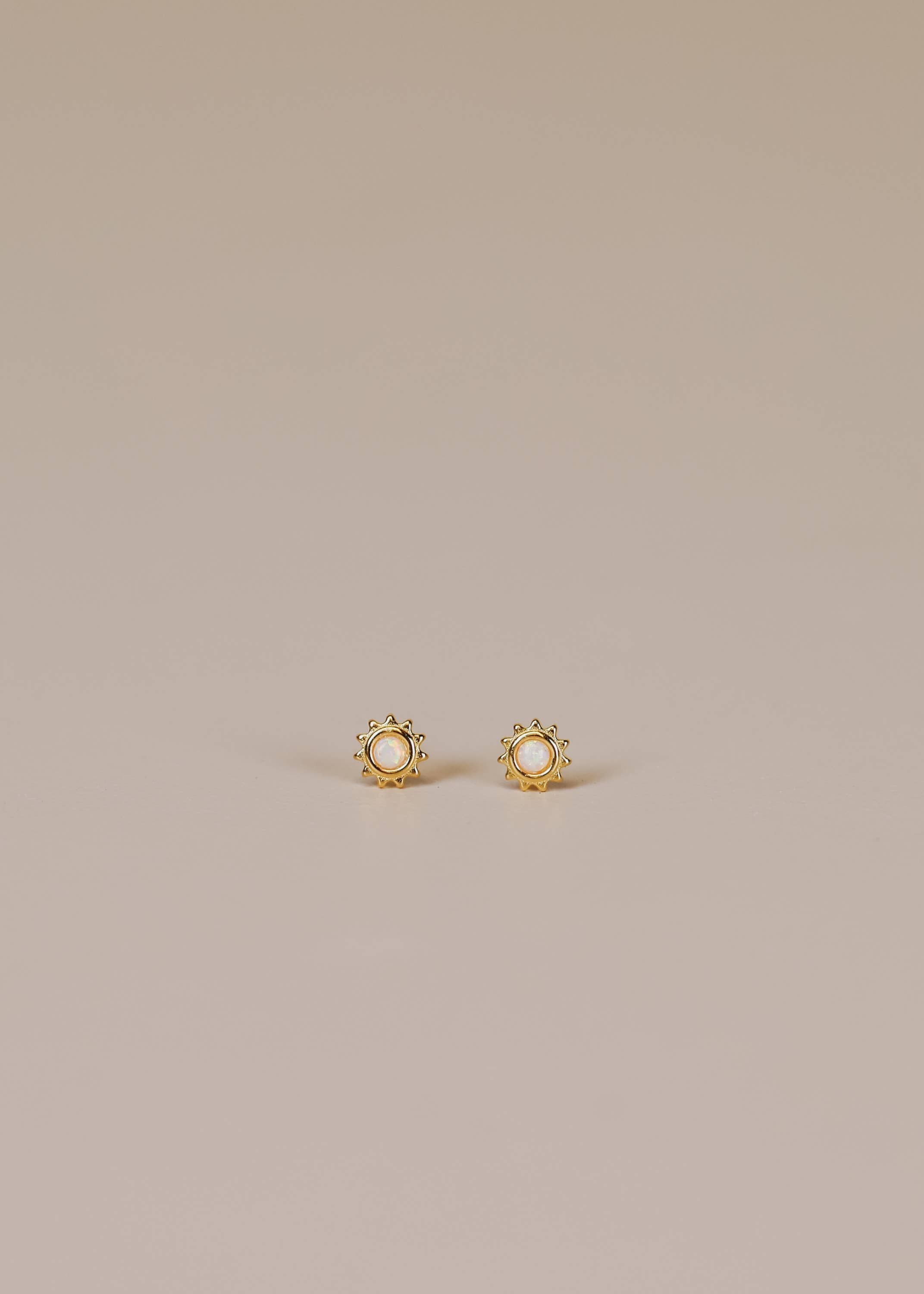 Sun Stud - White Opal - Gold Earrings