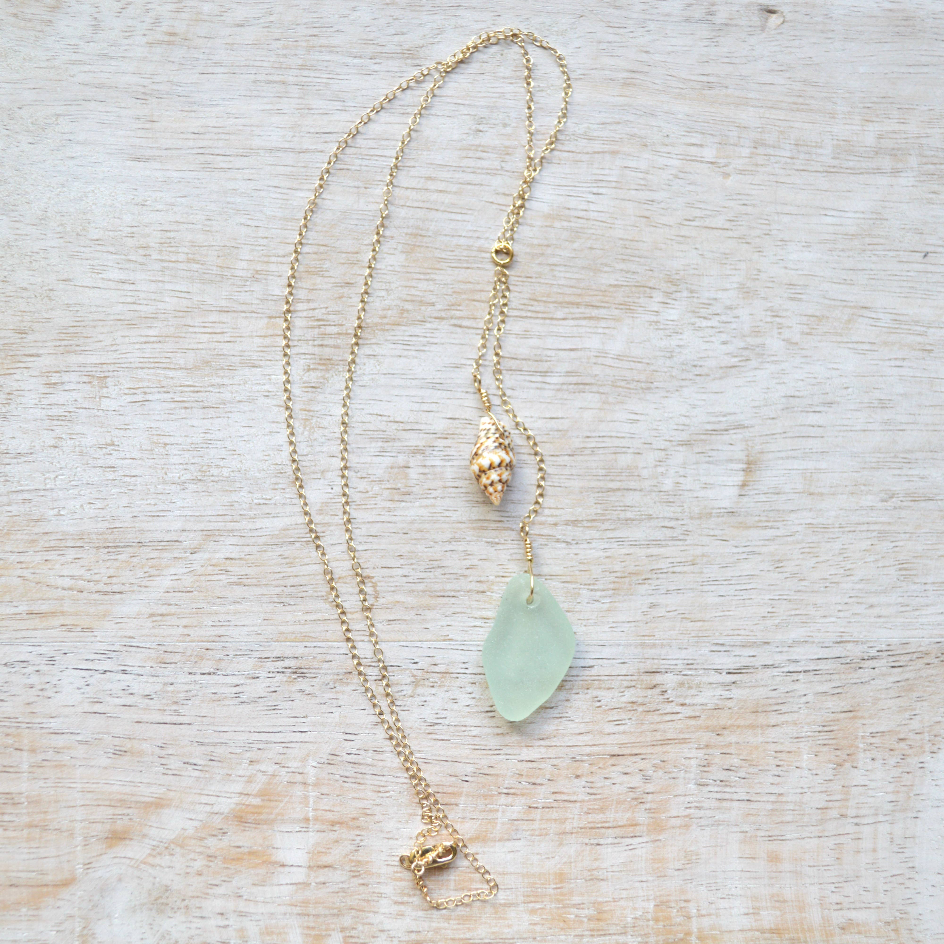 Salty But Sweet - Sea Glass Shell Necklace in gold