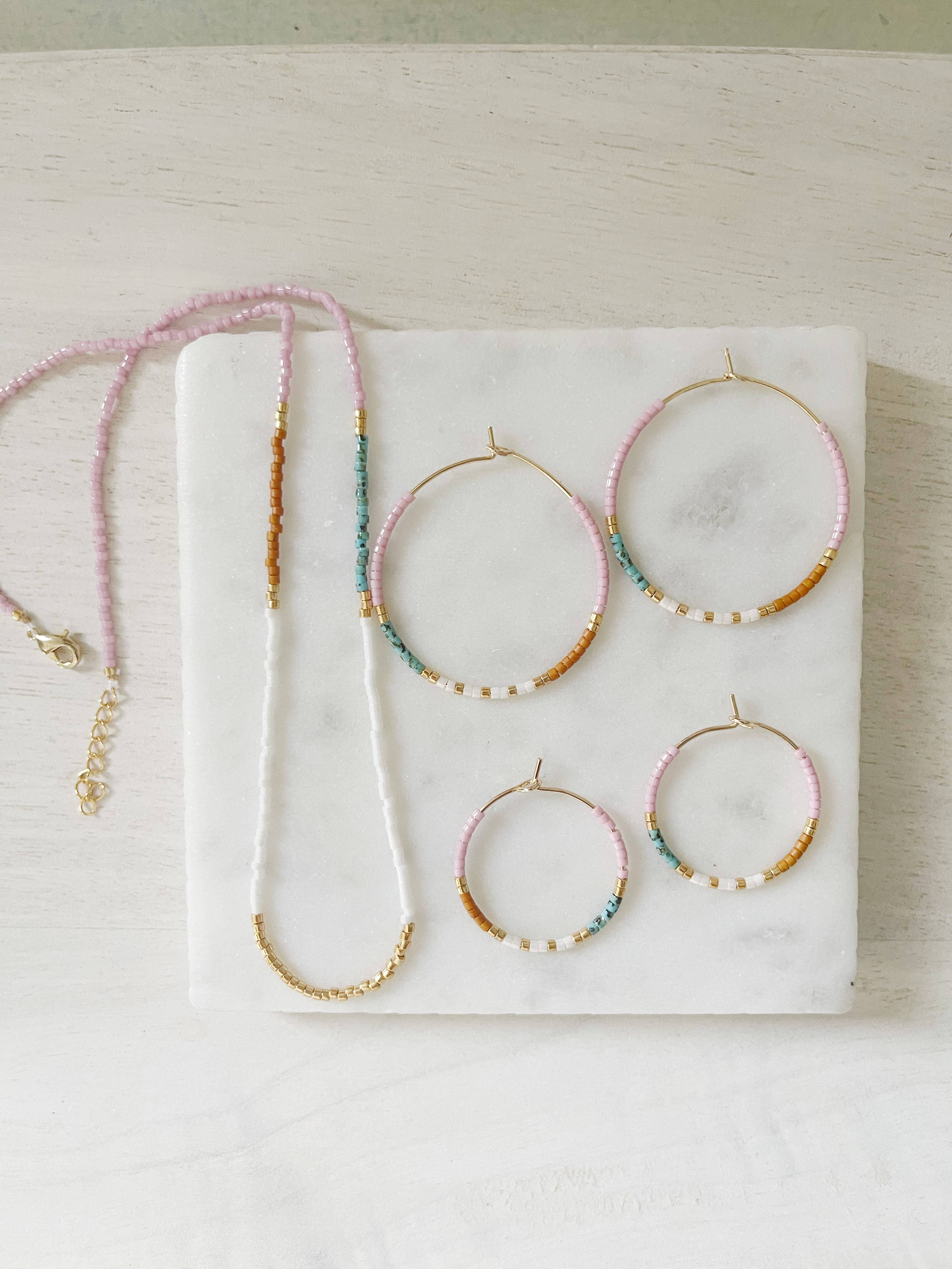 Calypso color block miyuki glass beaded hoop earrings