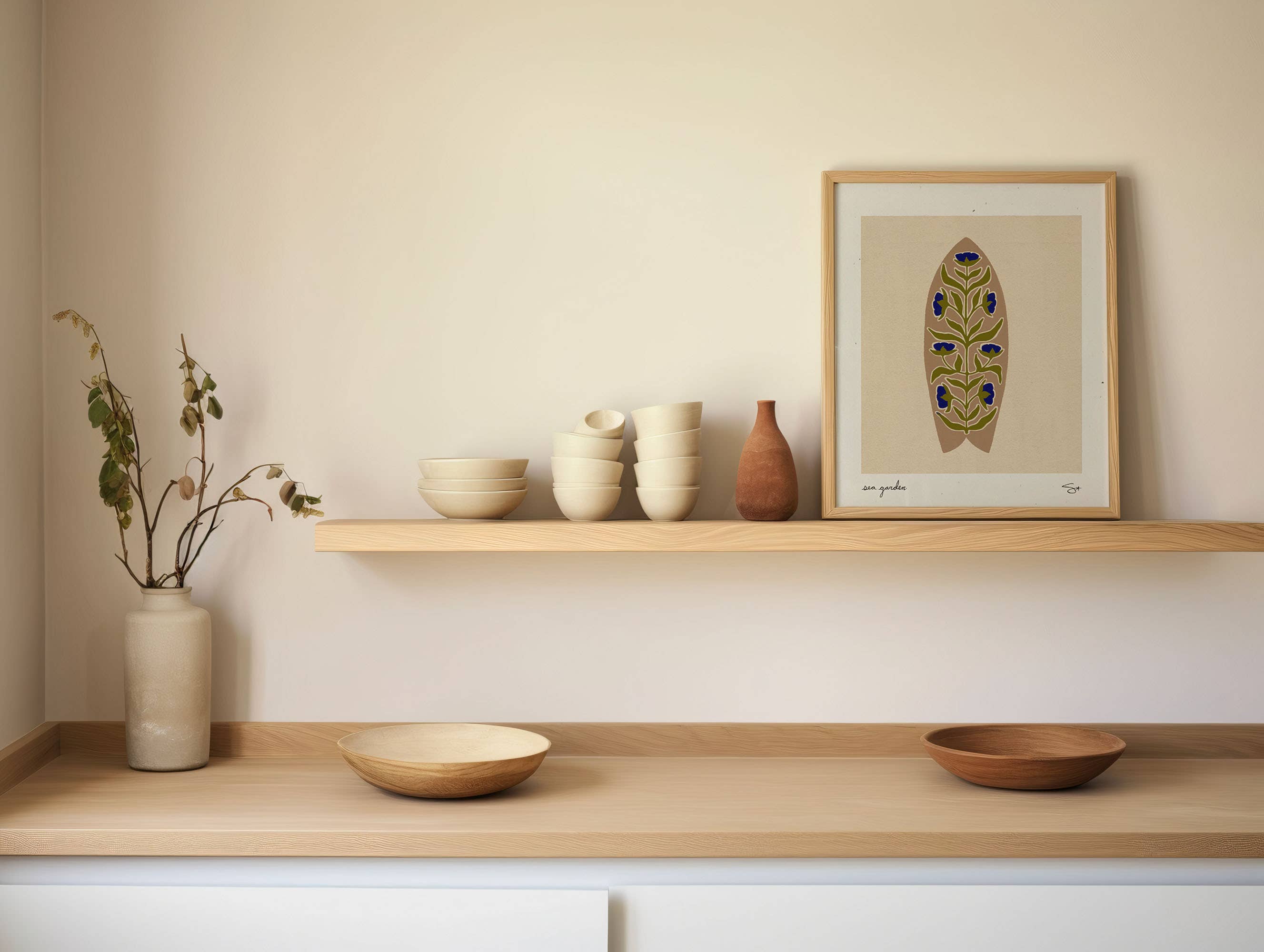 Beige Sea Garden | Surfboard Print
