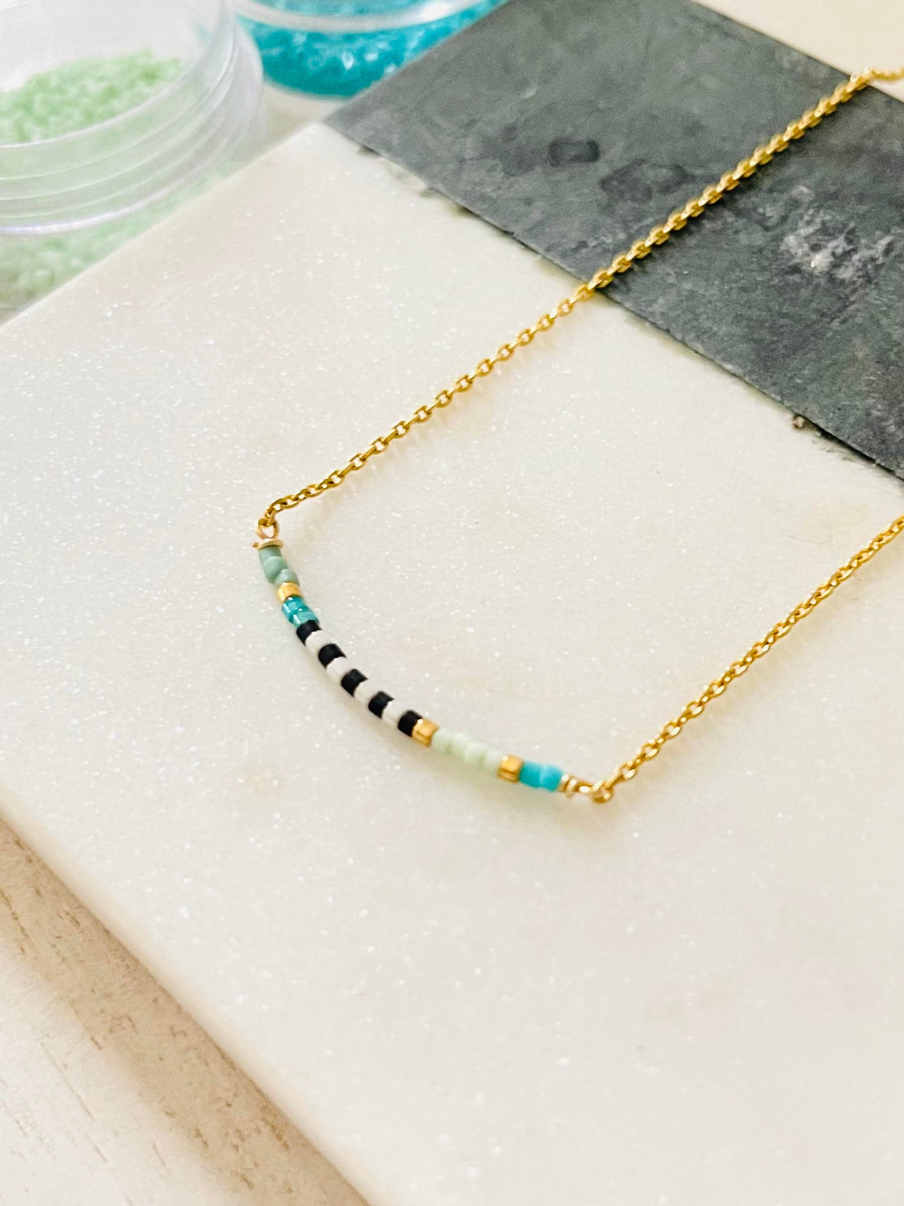 Tidal Wave turquoise minimalist miyuki bead necklace