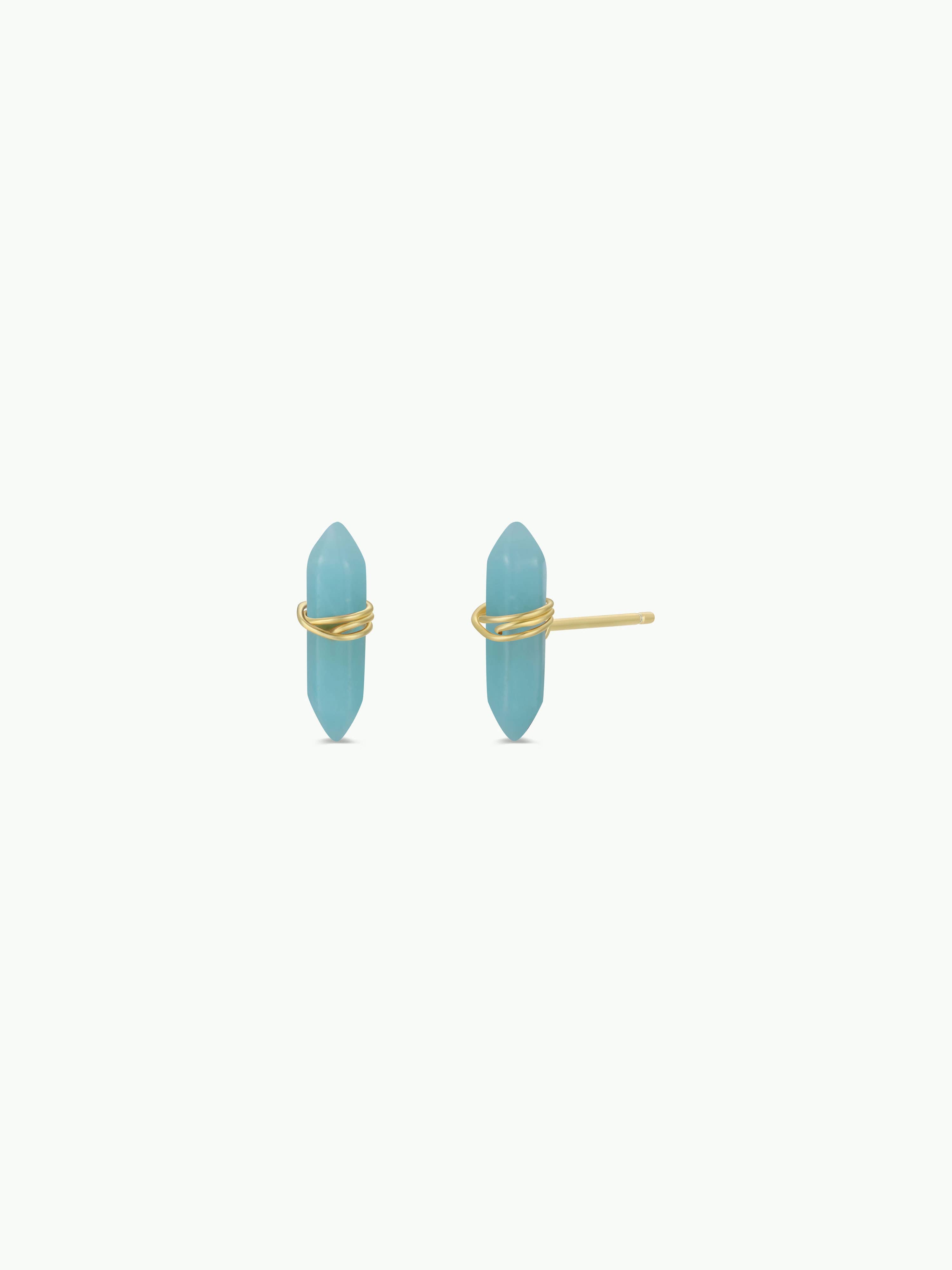 Mineral Point - Amazonite - Gold Wire Wrapped Earrings