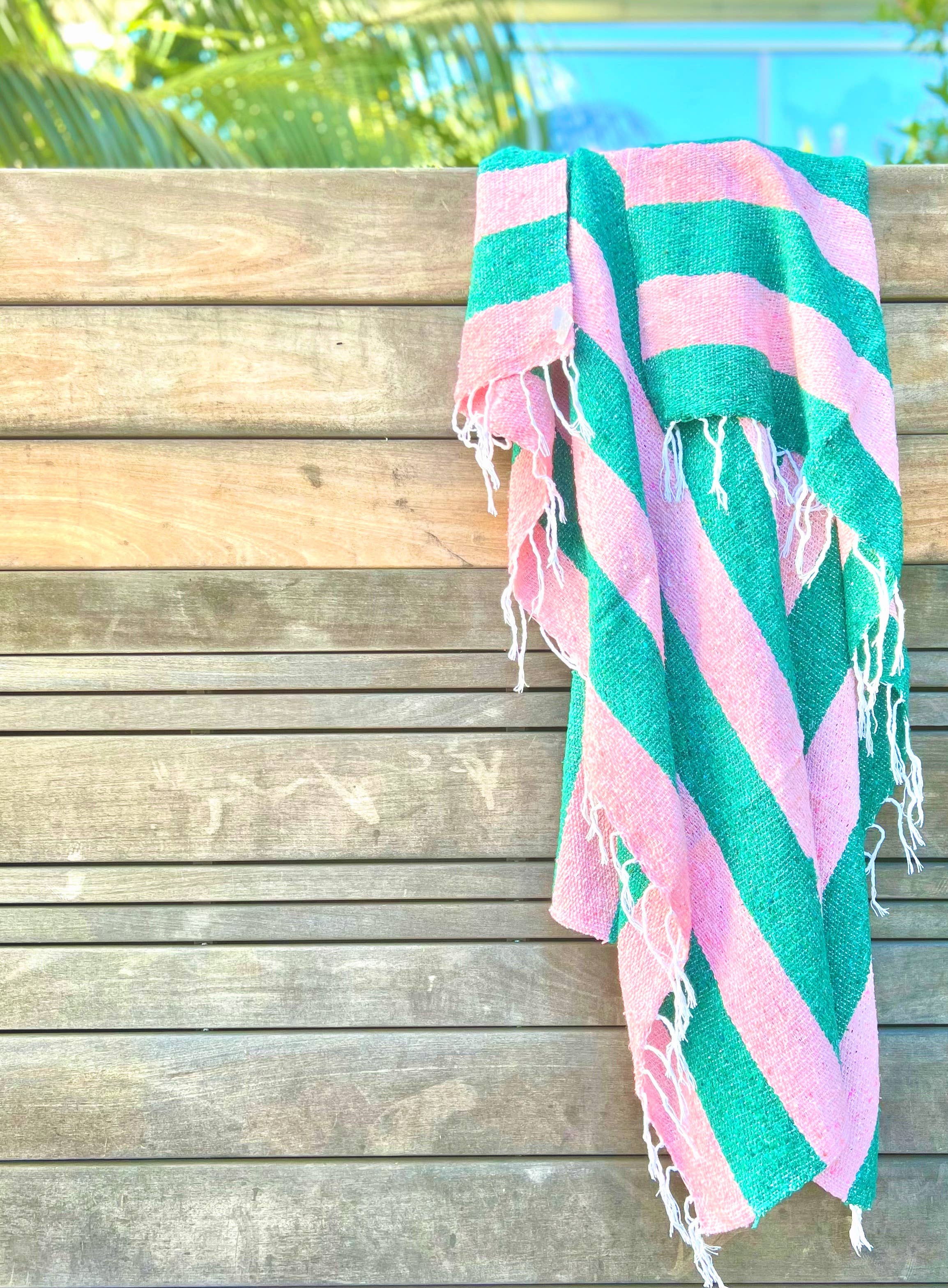 Mahalo Market - Flamingo Throw l Striped Beach Towel l Mexican Blanket