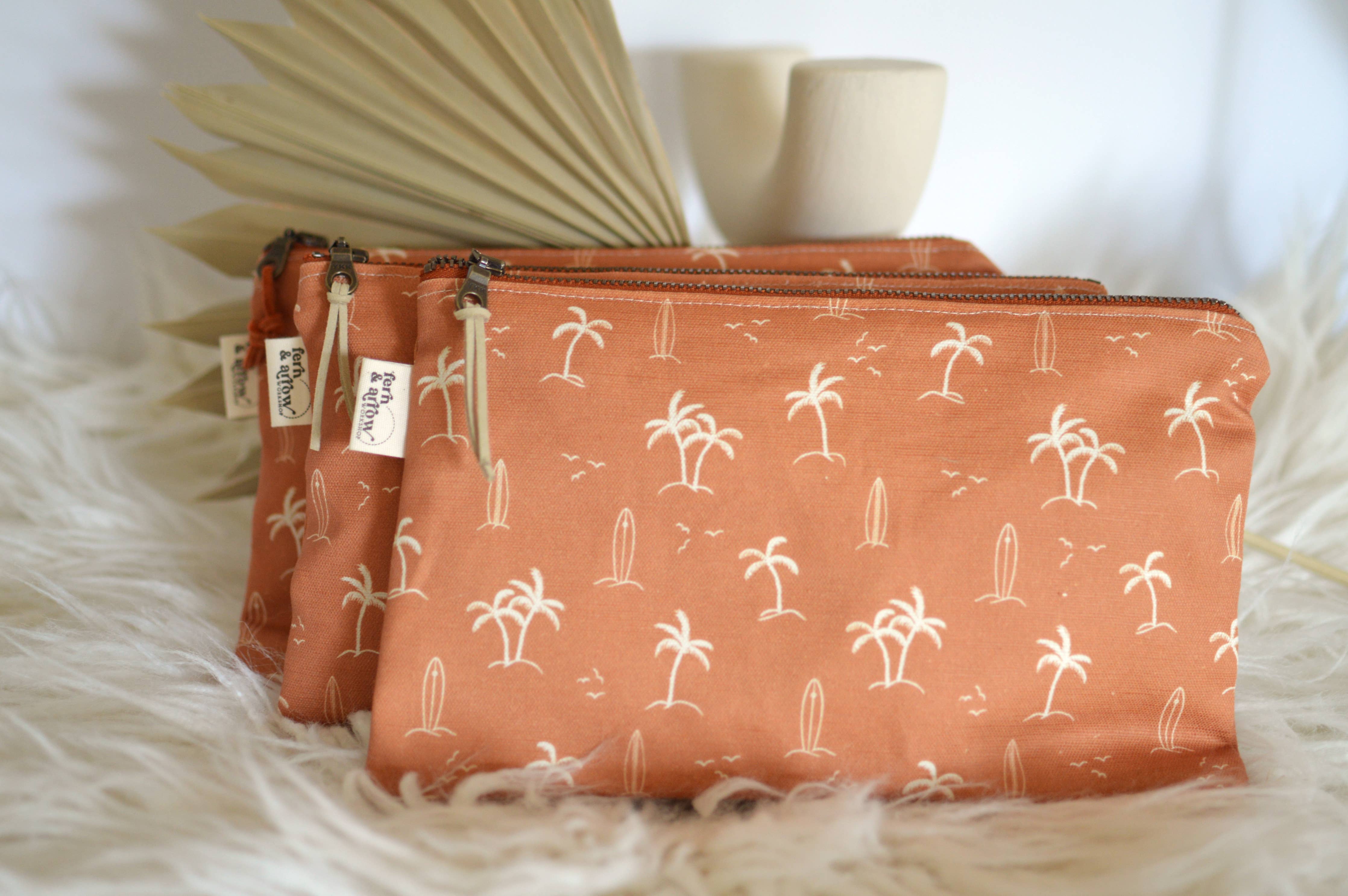 Palms Surf Zipper Pouch - Rust