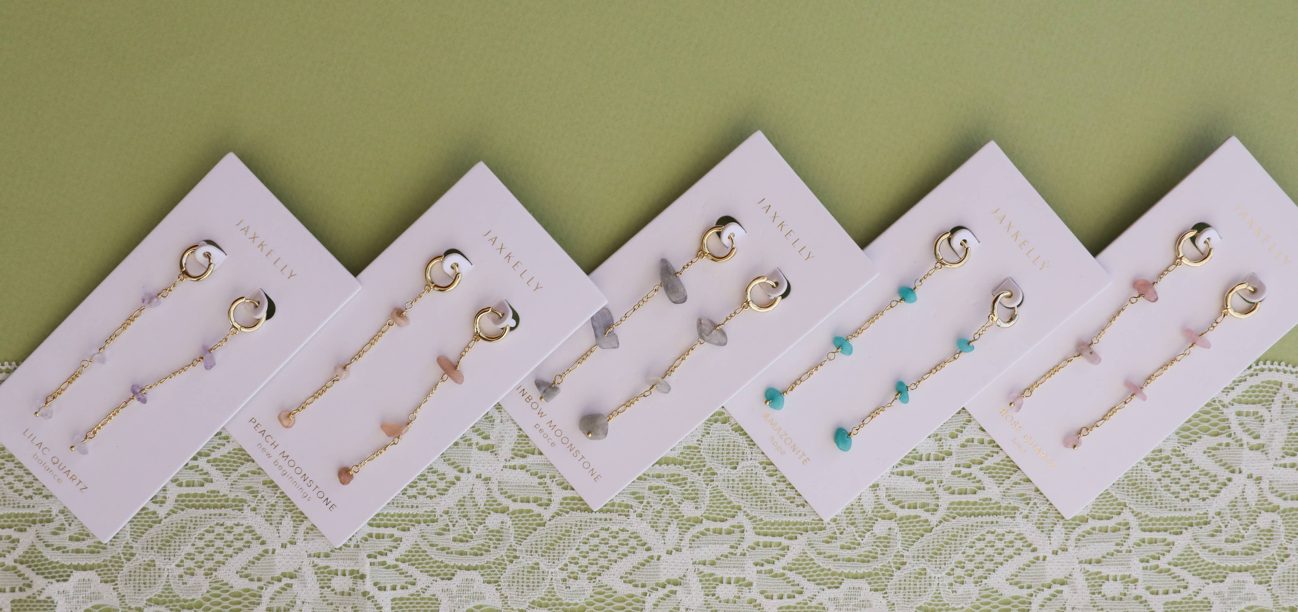 Raw Gemstone Chain Drop Earring - Rainbow Moonstone