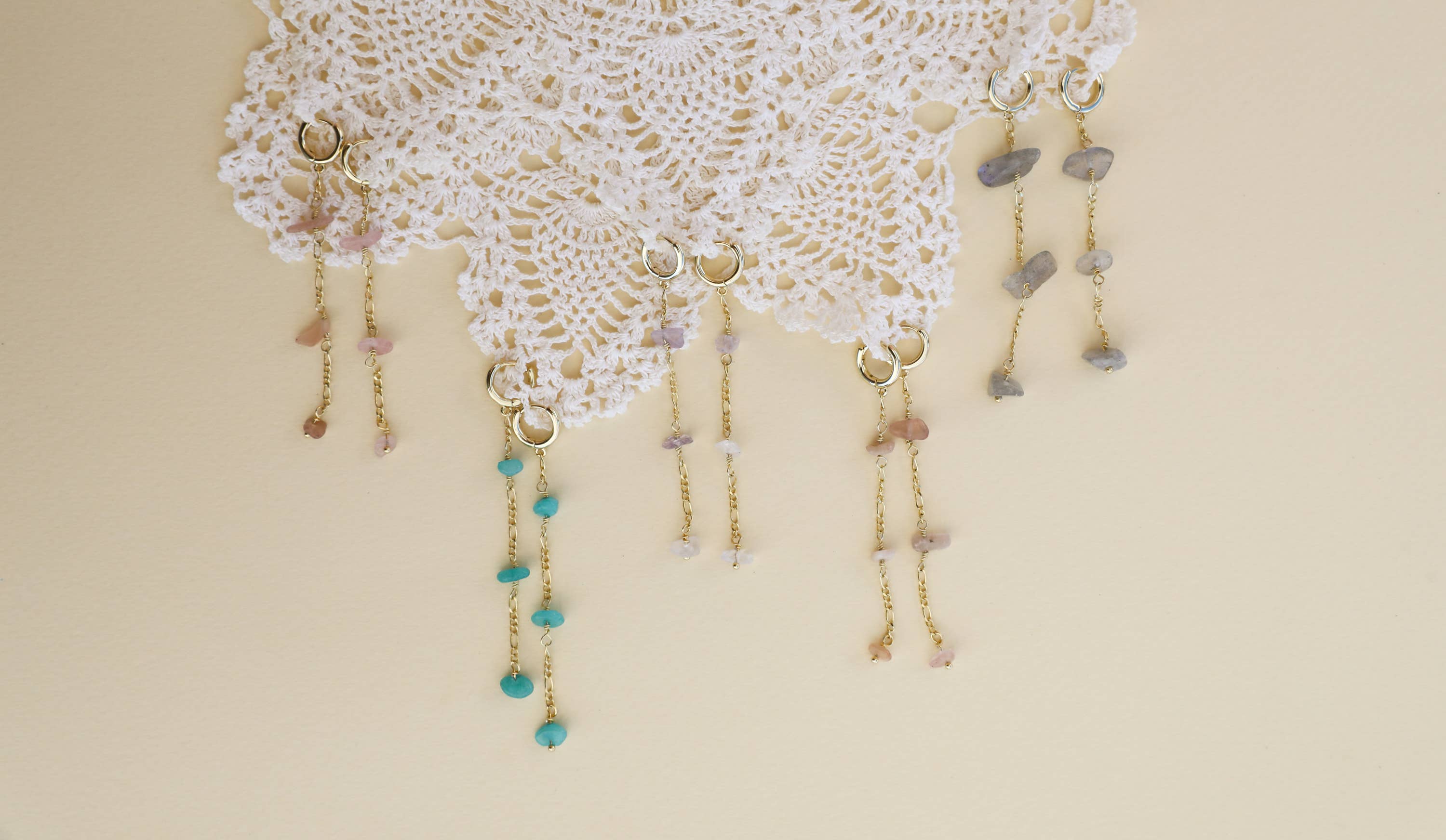 Raw Gemstone Chain Drop Earring - Amazonite