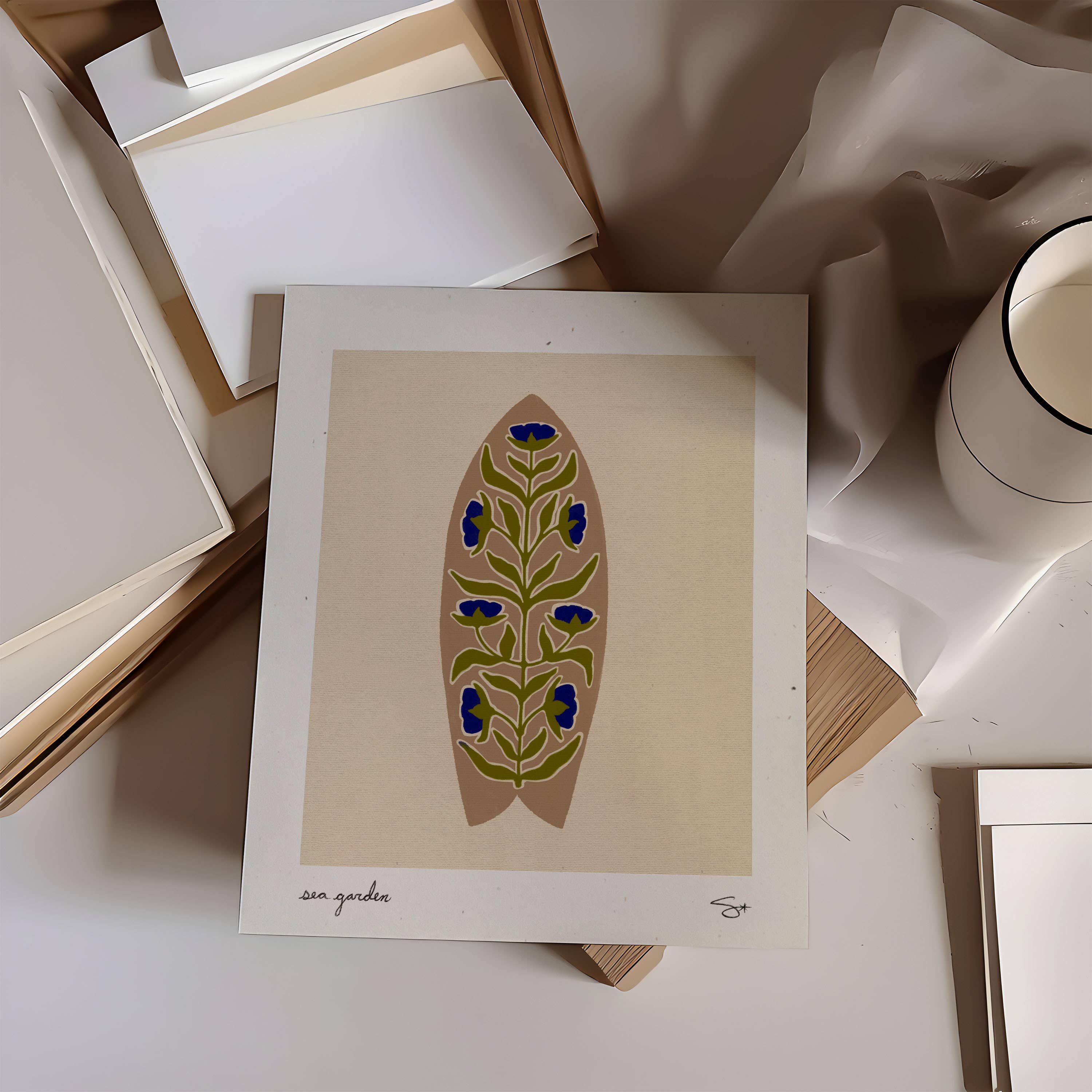Beige Sea Garden | Surfboard Print