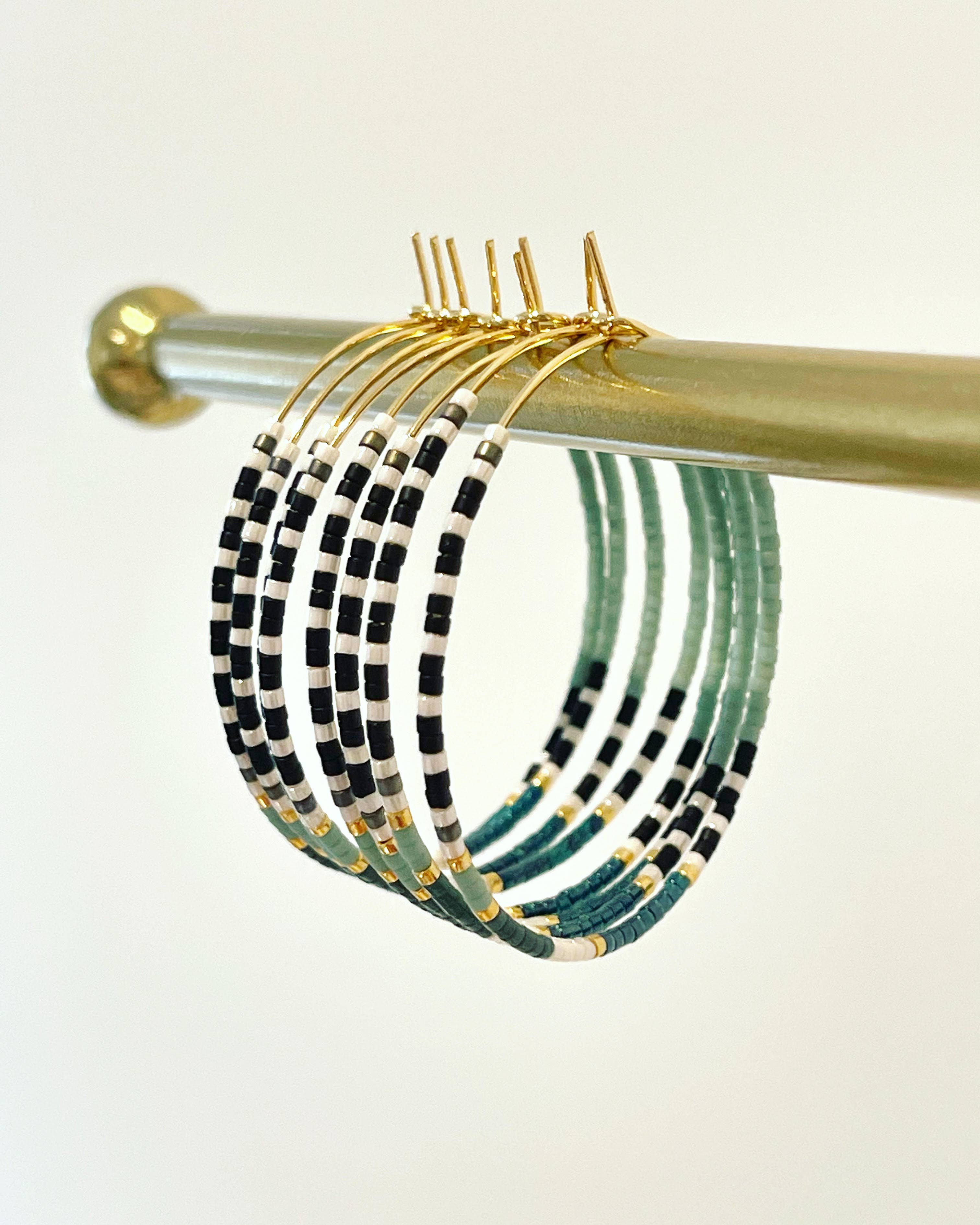 Amy Houston - Sea Foam miyuki glass beaded hoop earrings: Medium