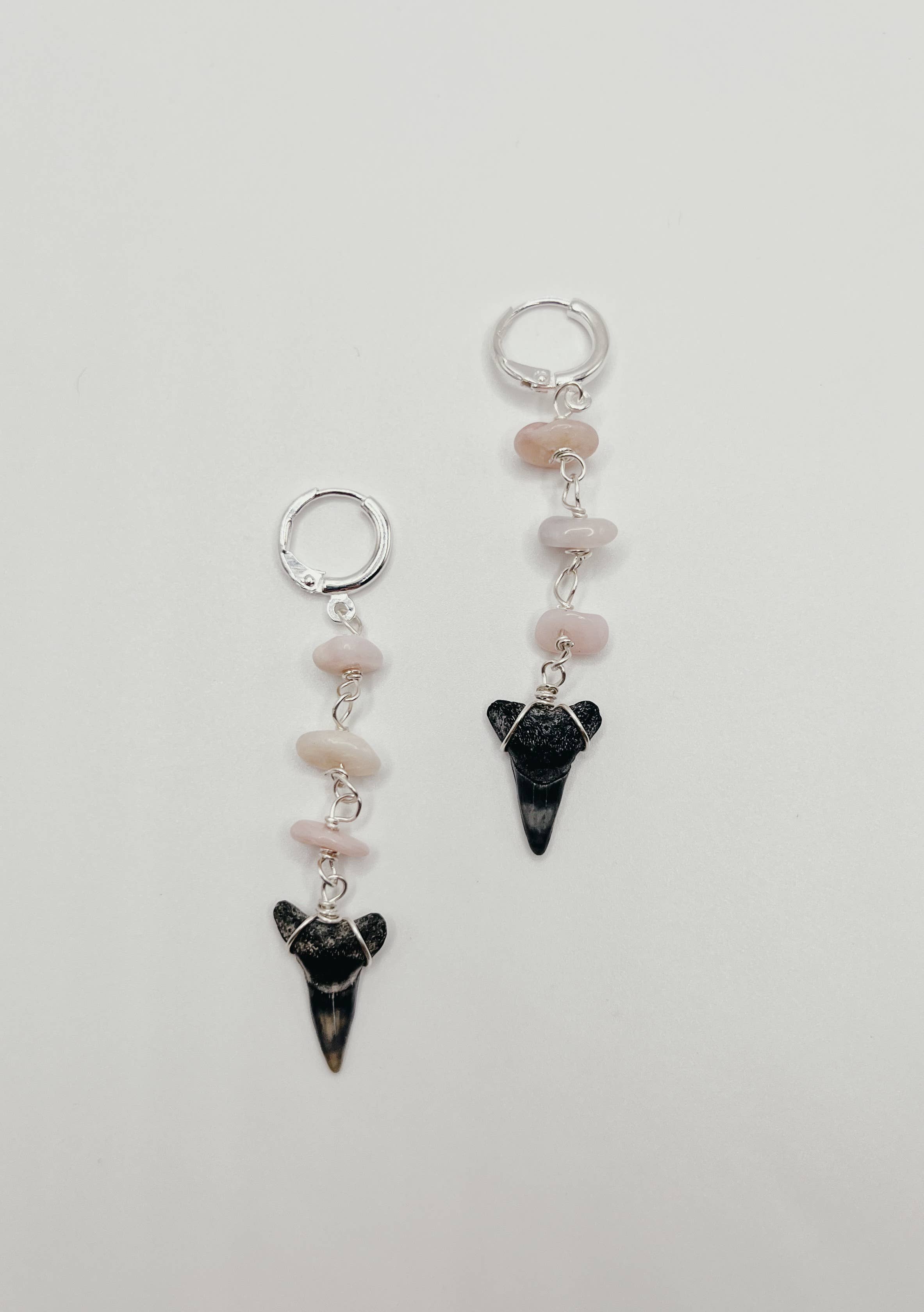 Dainty Shark Tooth Hoop Earrings With Gemstone Chip
