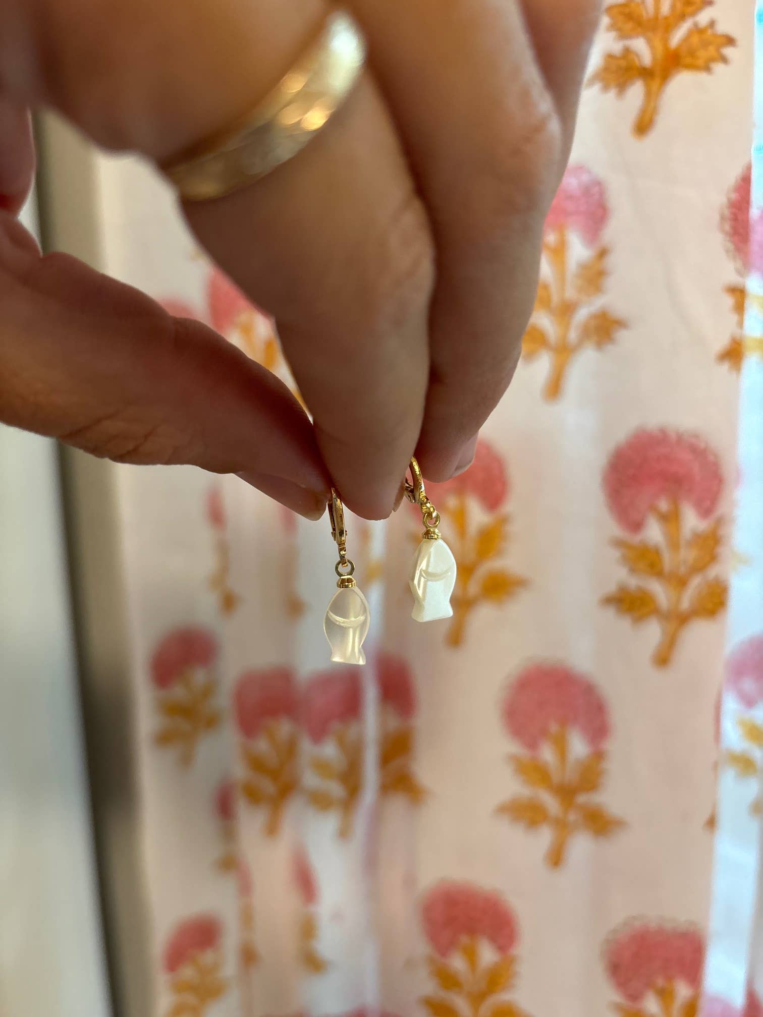 Mother of Pearl Fish Huggie Earrings
