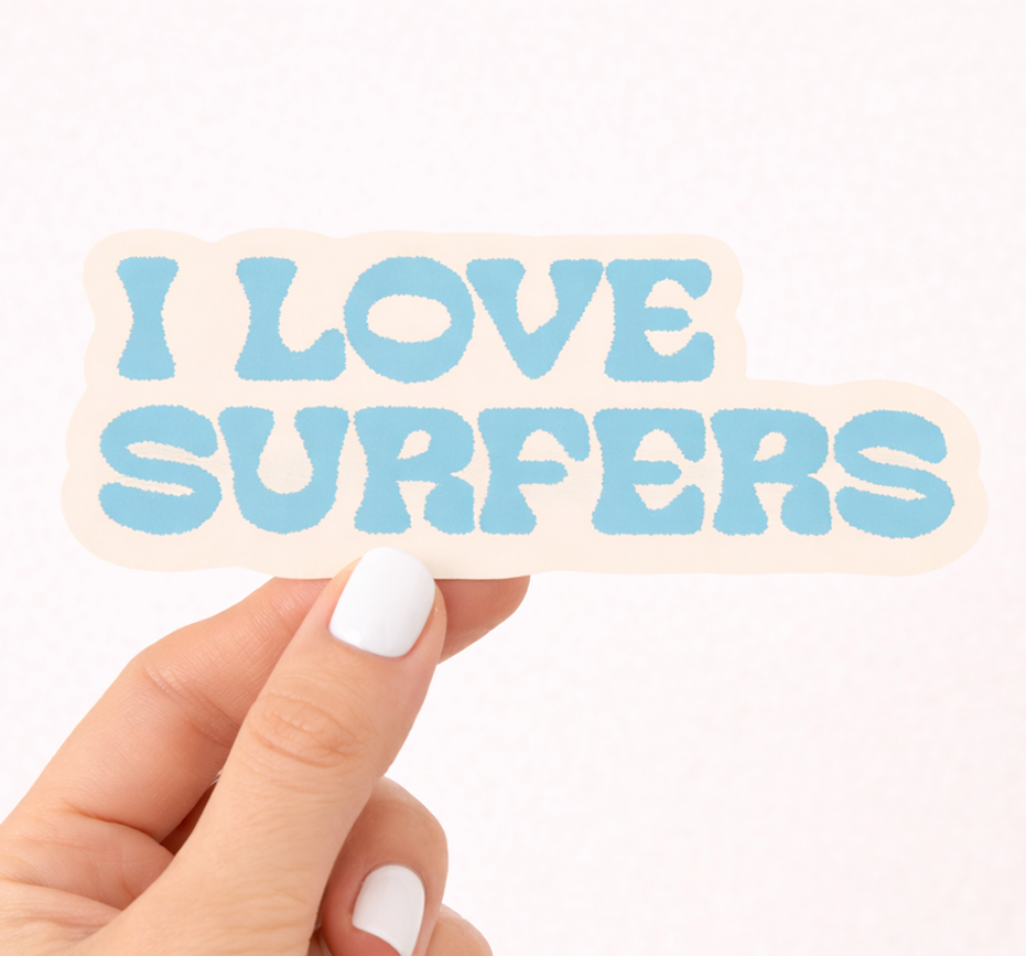 I Love Surfers Sticker | Retro Surf Beach Sticker | Coastal