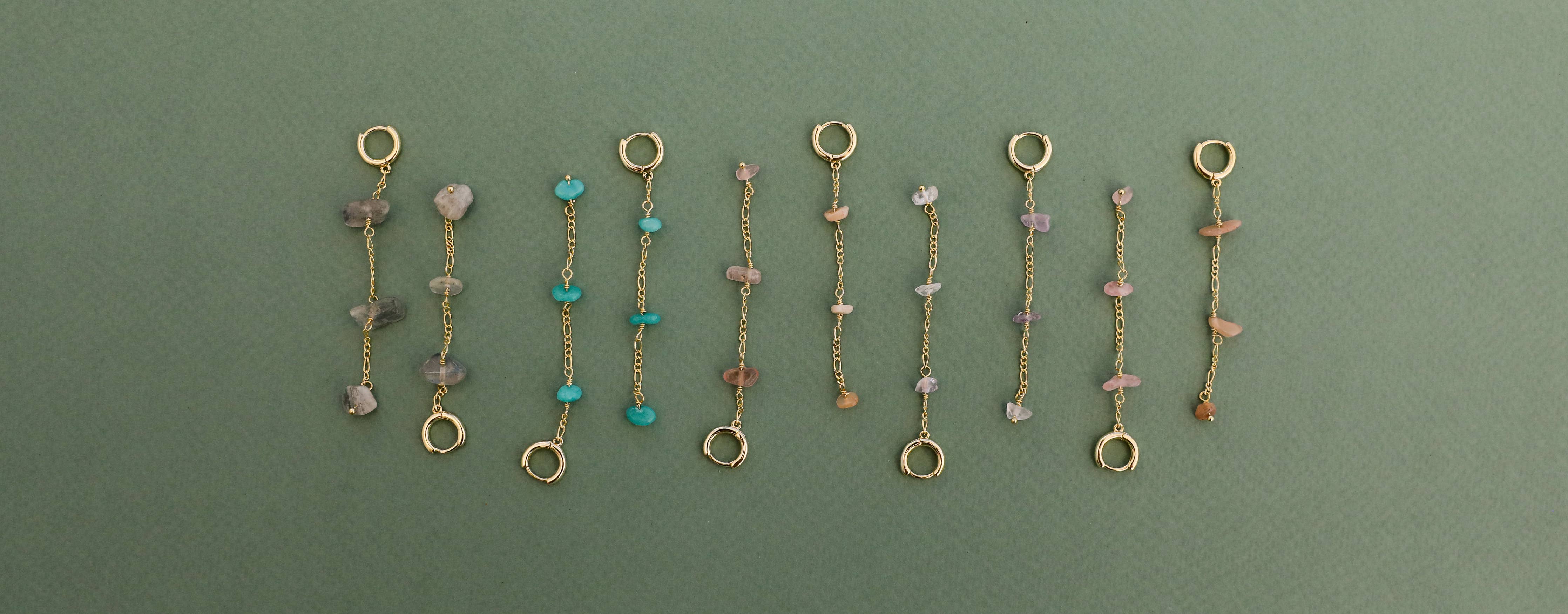 Raw Gemstone Chain Drop Earring - Amazonite