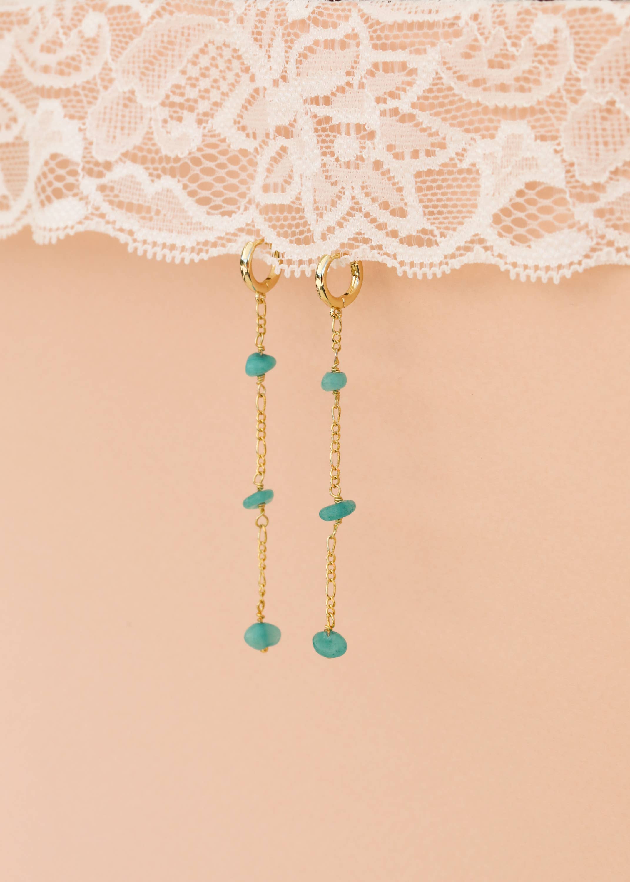 Raw Gemstone Chain Drop Earring - Amazonite
