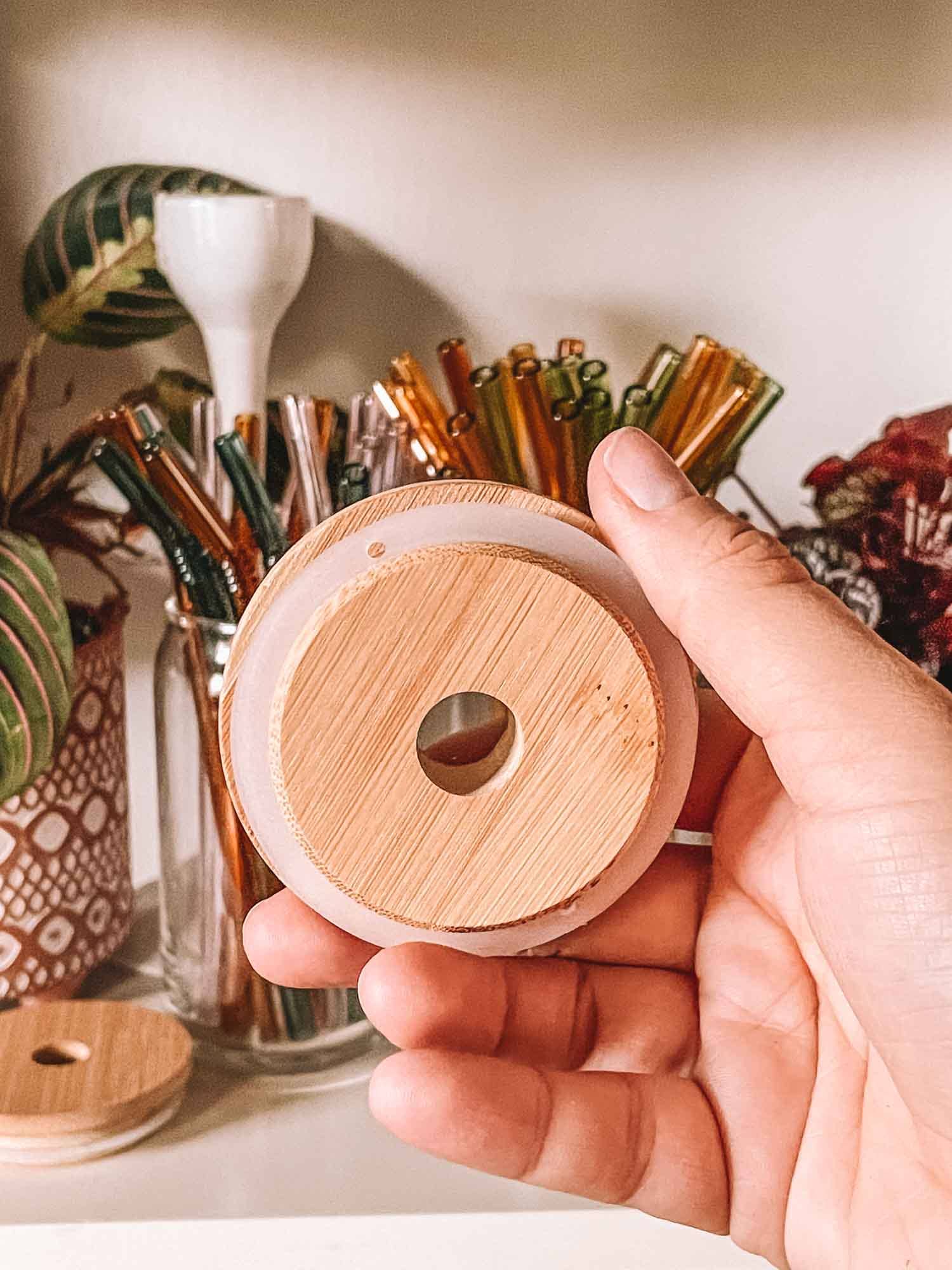 Bamboo Lid for Can Shaped Glass