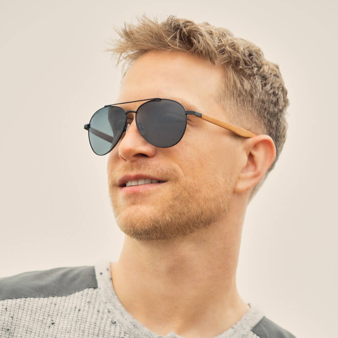 Amador Black Aviator Eco-Friendly Wood Polarized Sunglass