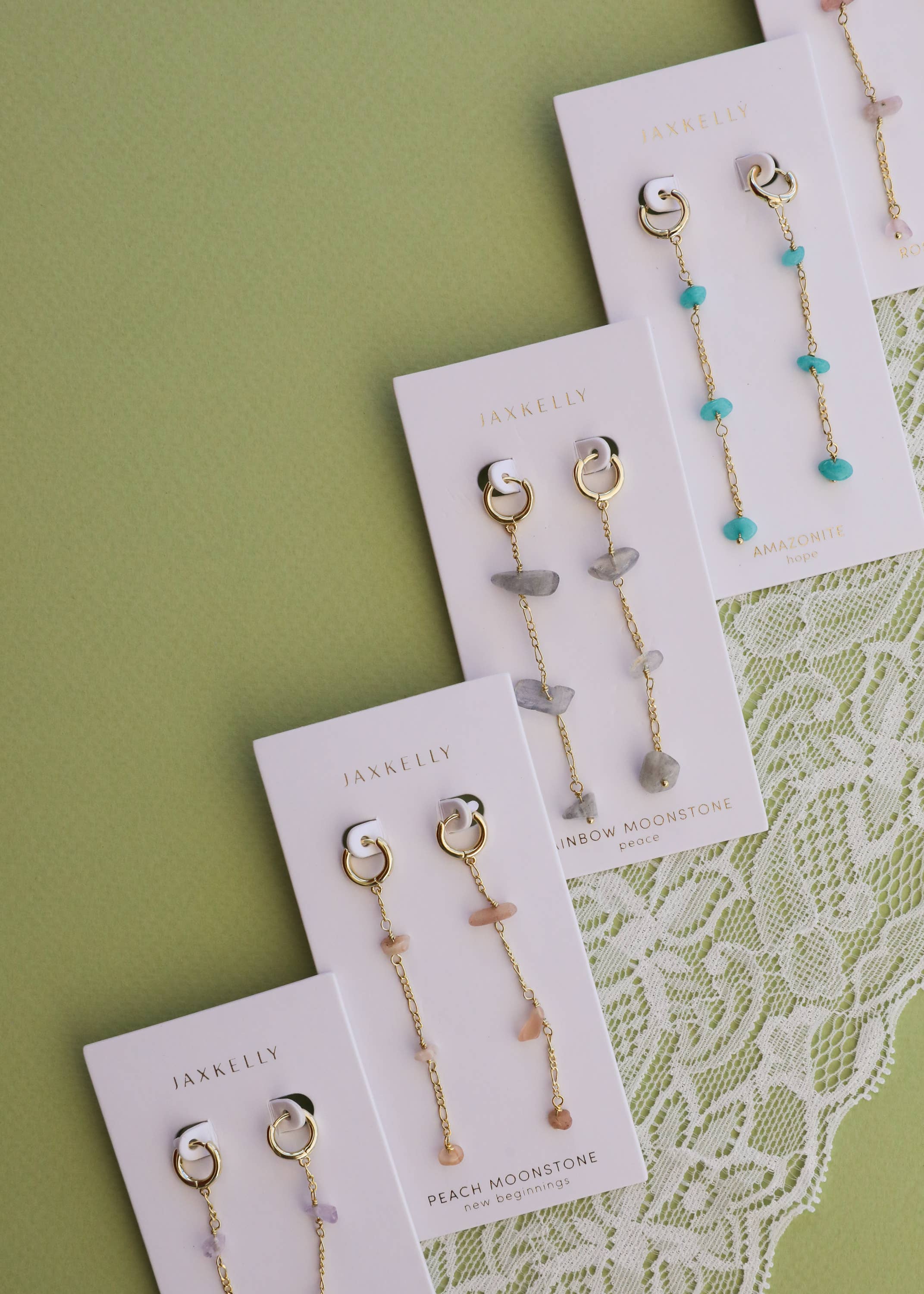 Raw Gemstone Chain Drop Earring - Amazonite