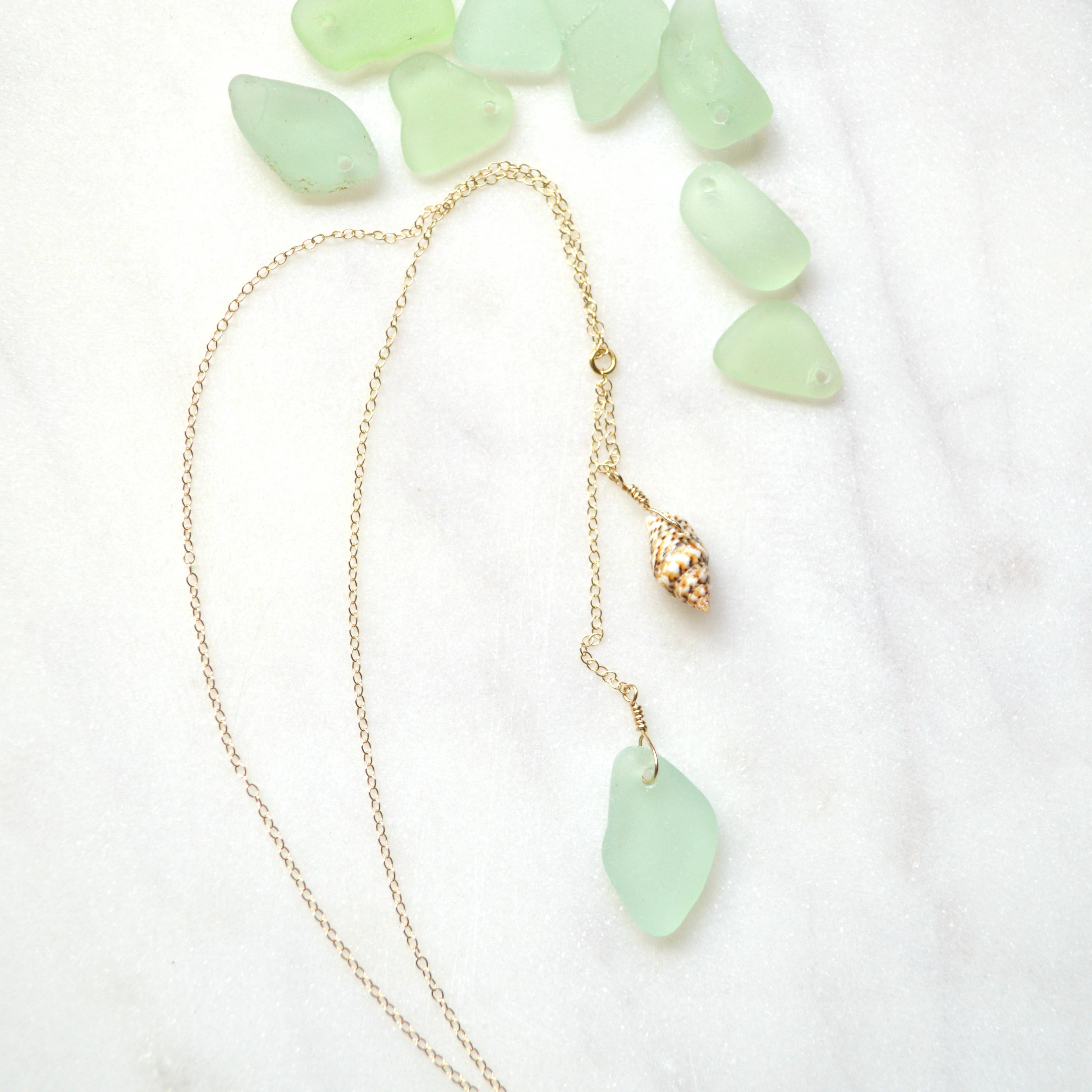 Salty But Sweet - Sea Glass Shell Necklace in gold