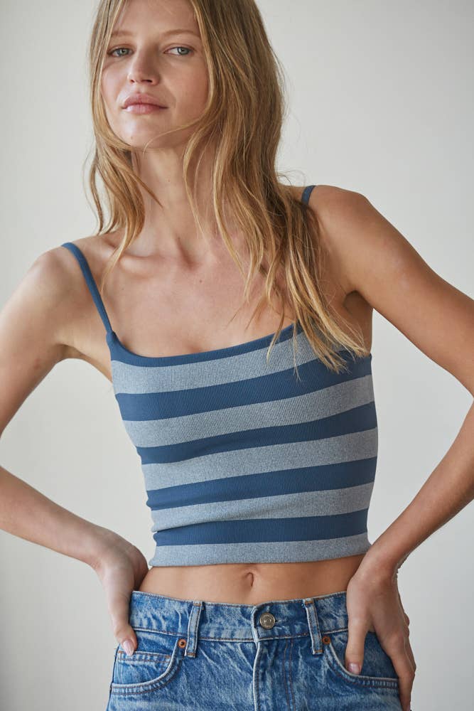 S1304N | Knit Striped Seamless Cami Strap Reversible Top