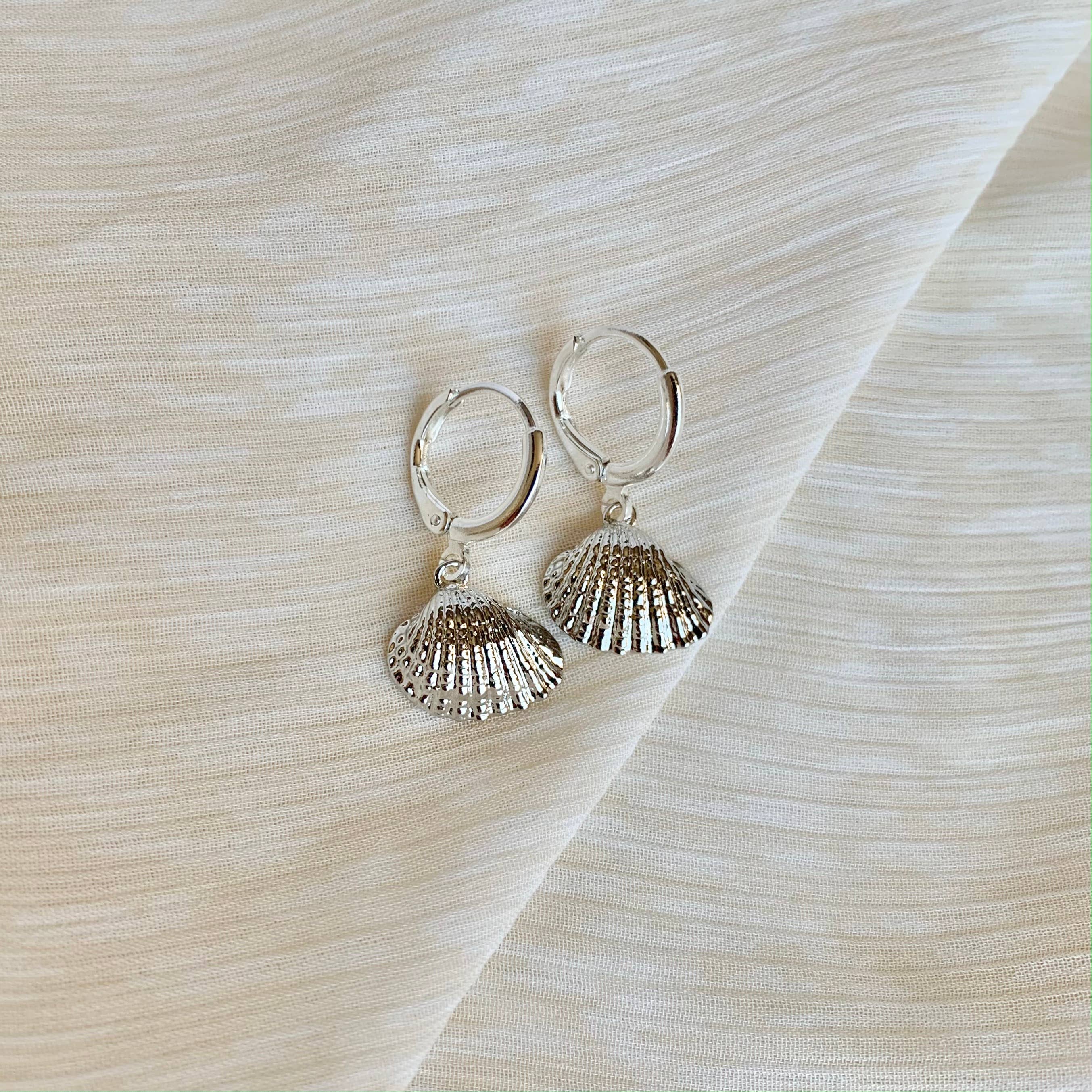 SEASHELL HUGGIE HOOPS | silver | coastal jewelry