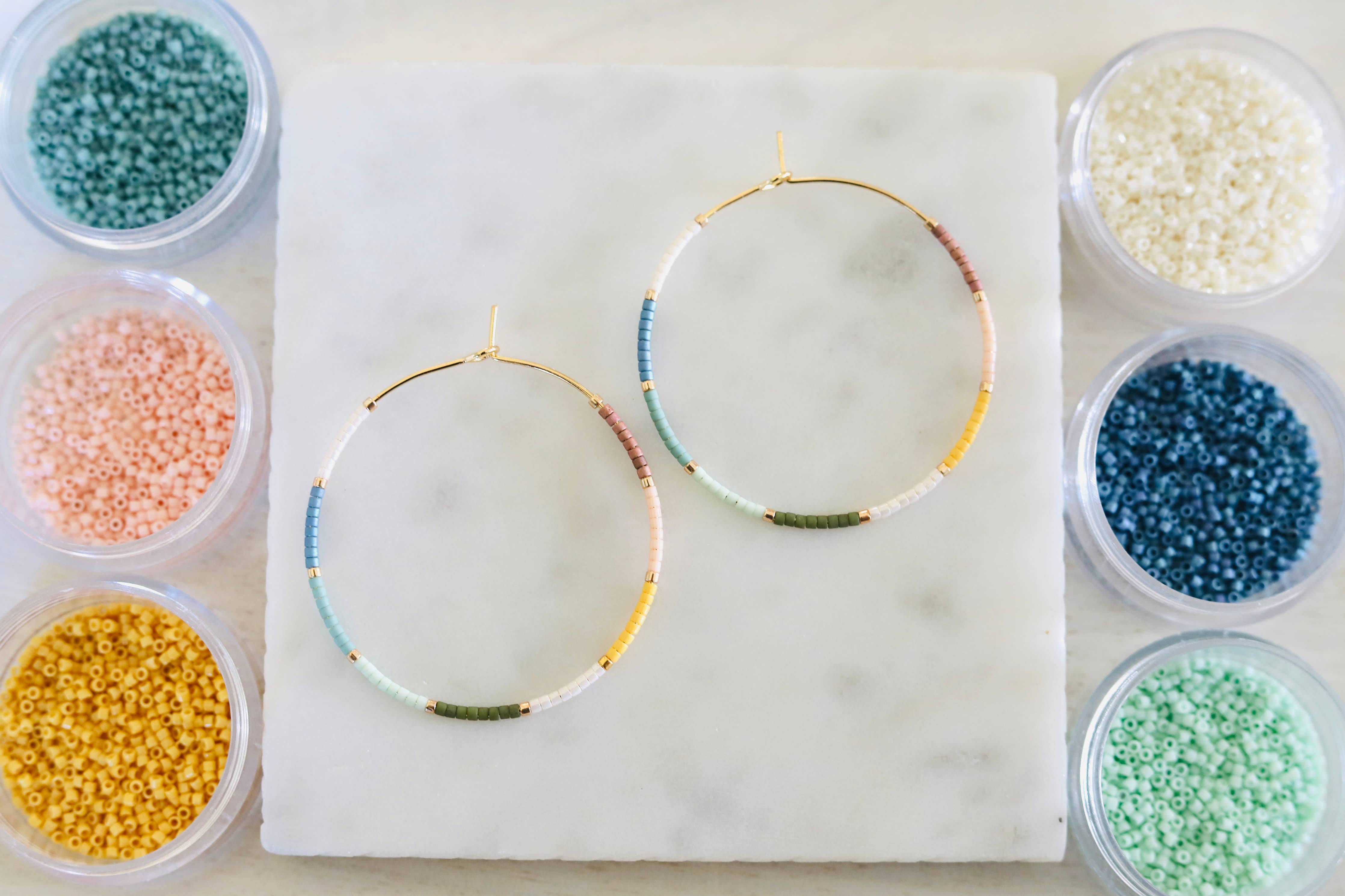Small Town miyuki glass beaded hoop earrings: Large