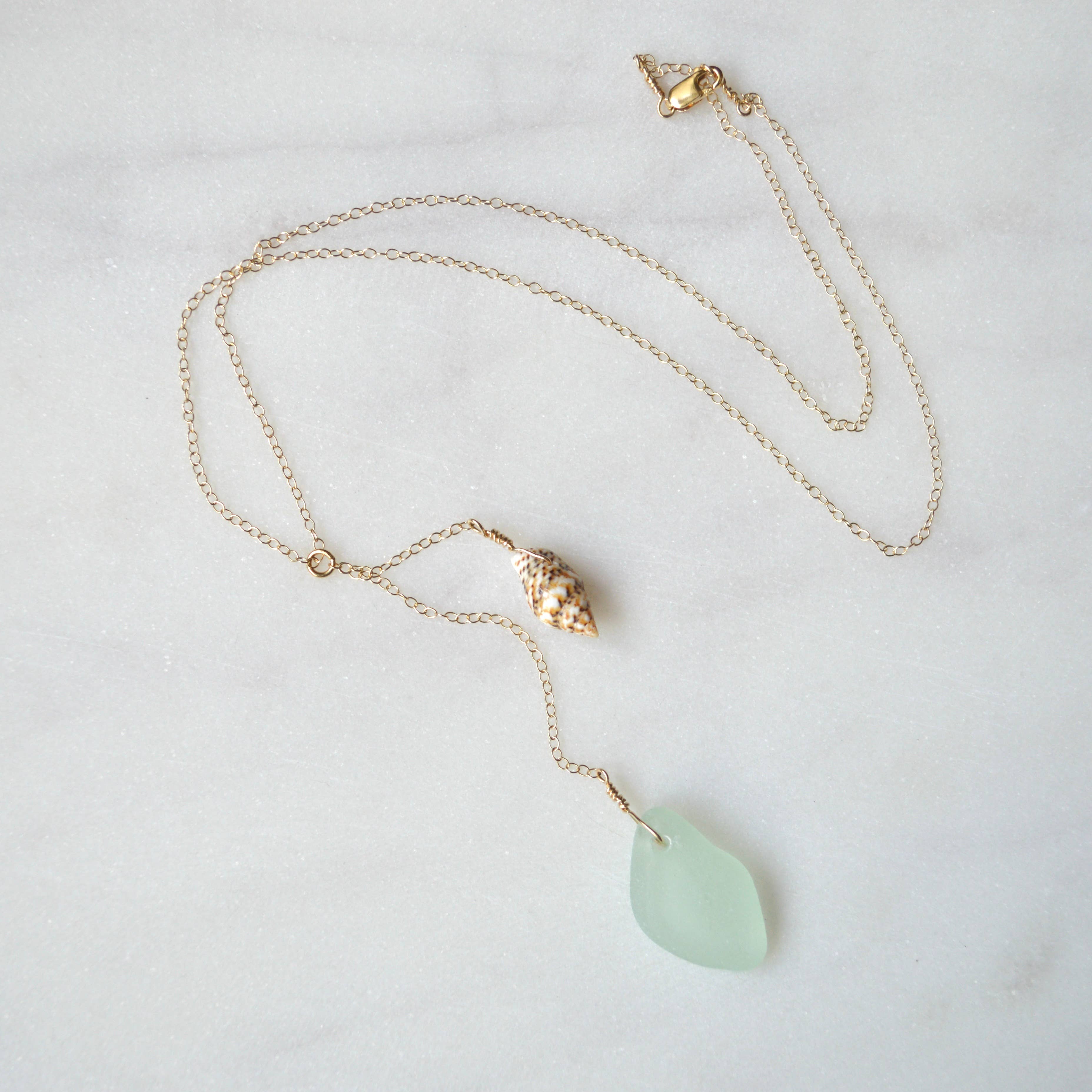 Salty But Sweet - Sea Glass Shell Necklace in gold