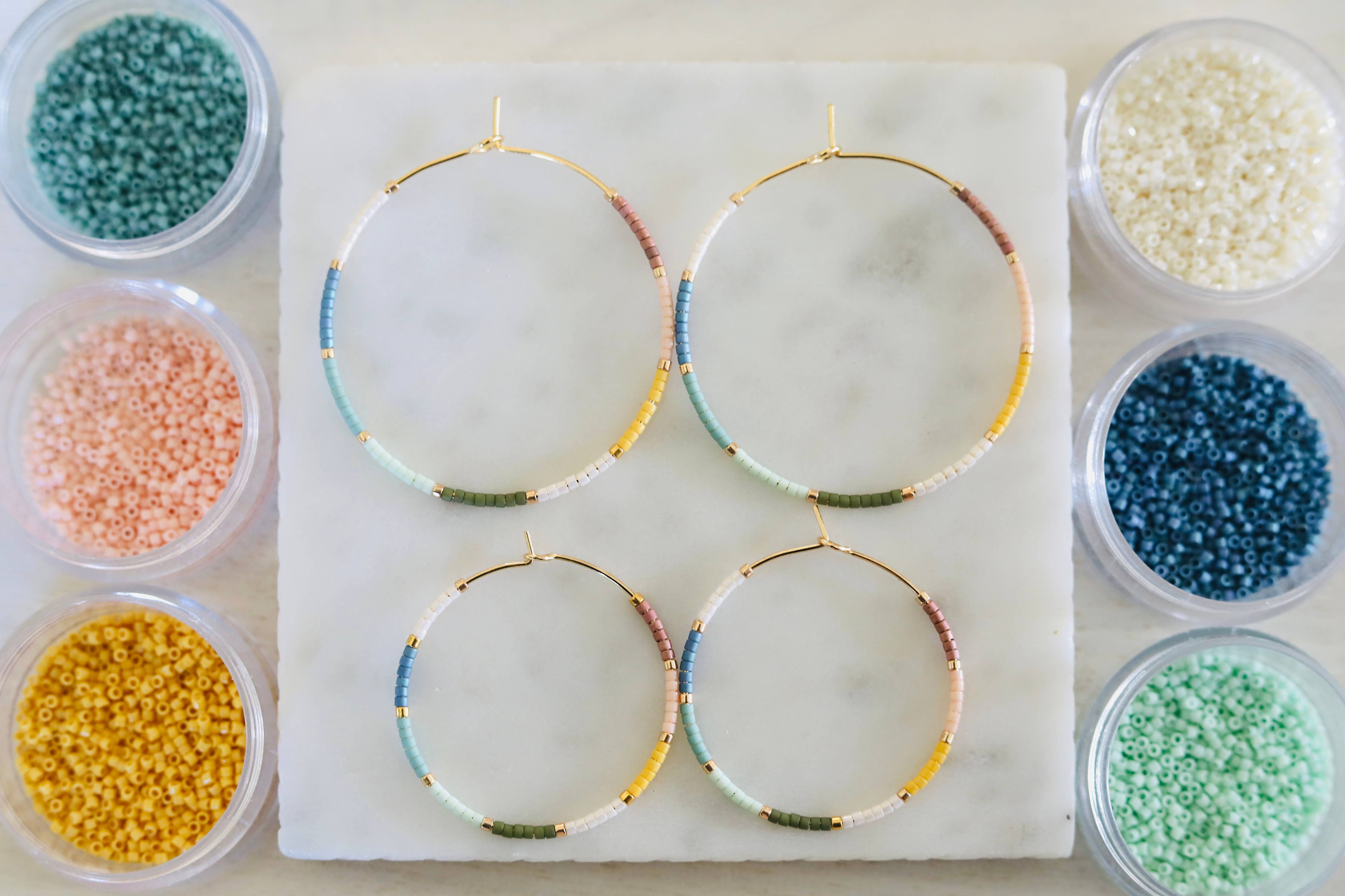 Small Town miyuki glass beaded hoop earrings: Large