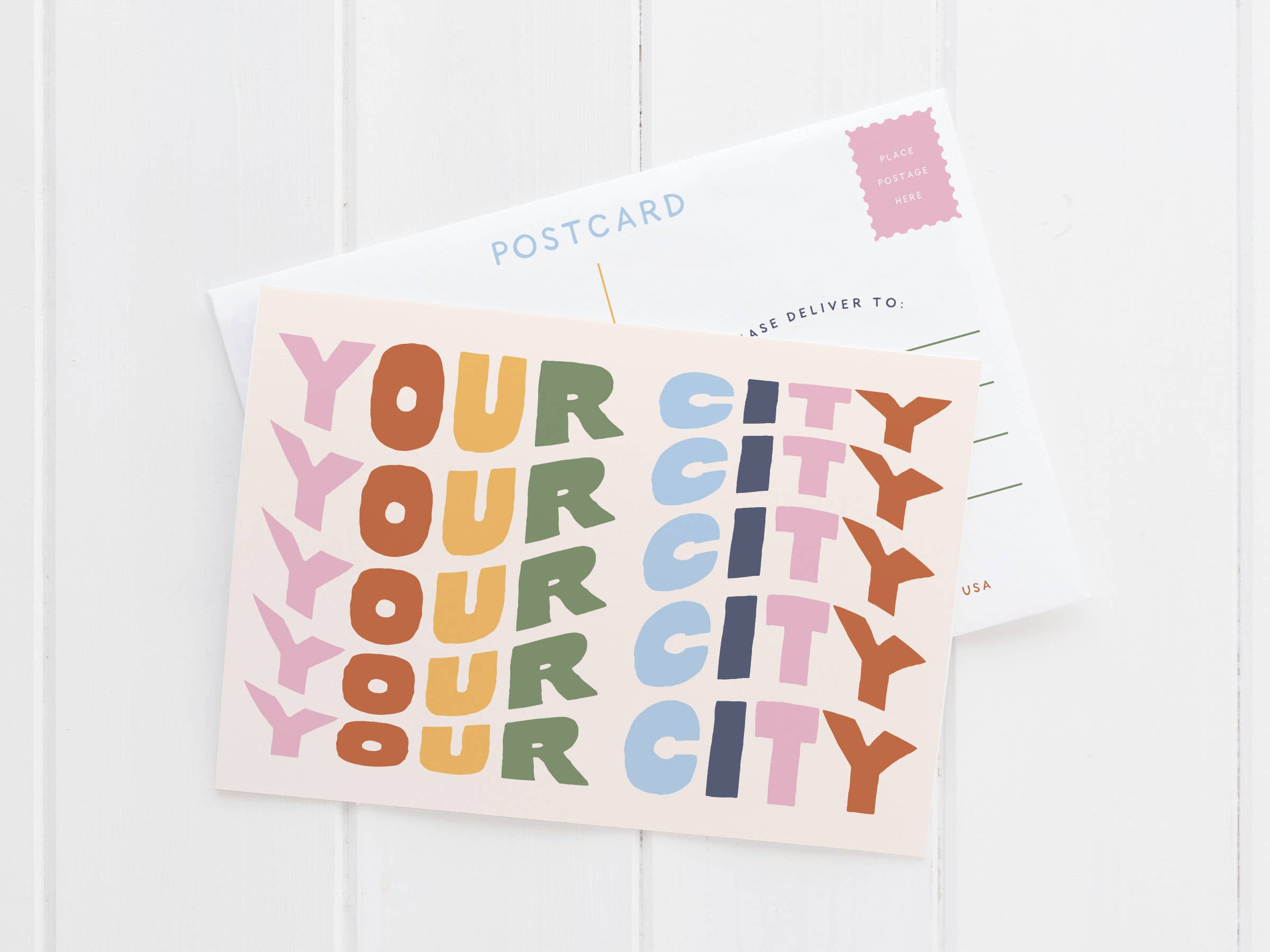 Custom City Wavy Lettering Postcard