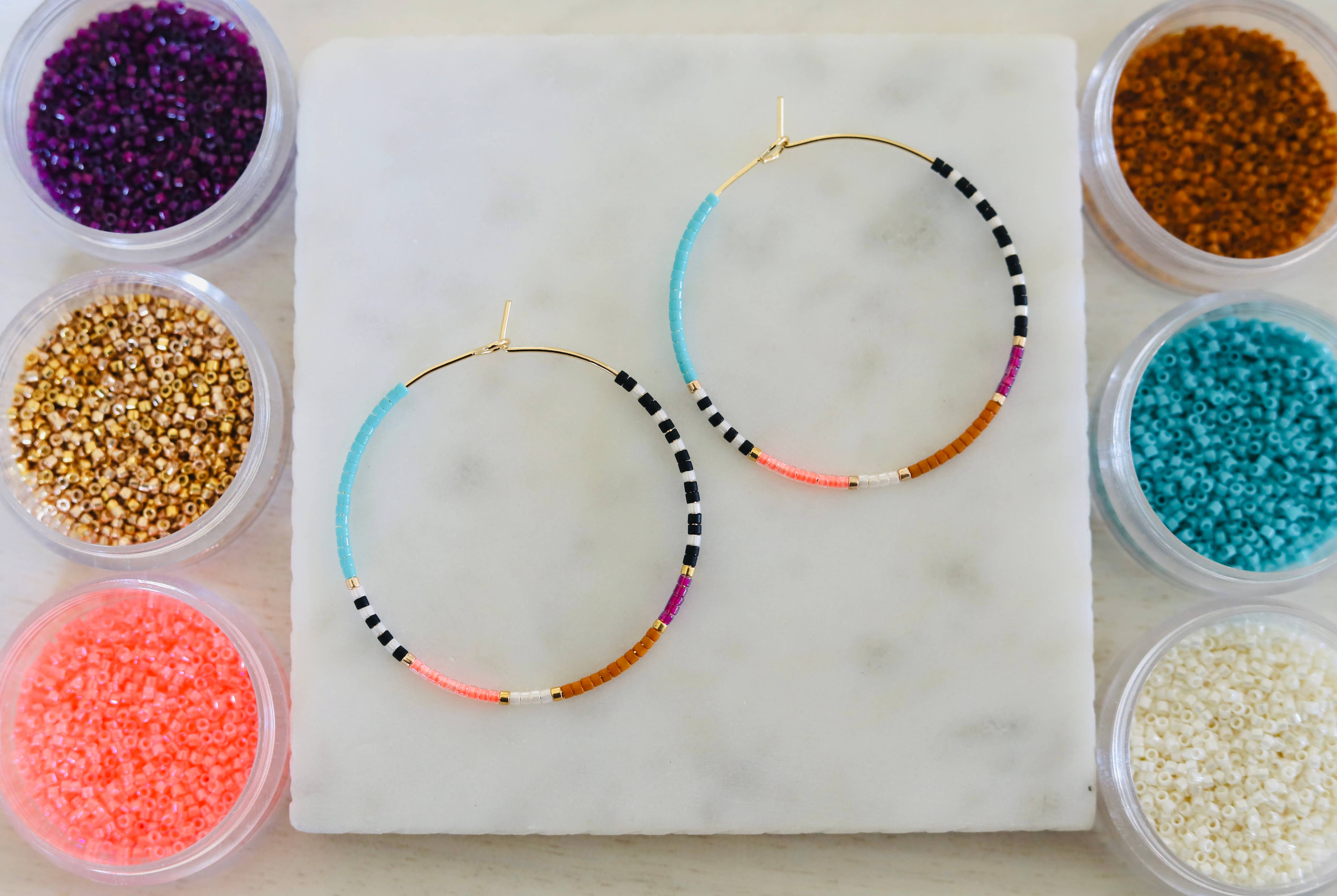 Amy Houston - Resort miyuki glass beaded hoop earrings: Medium