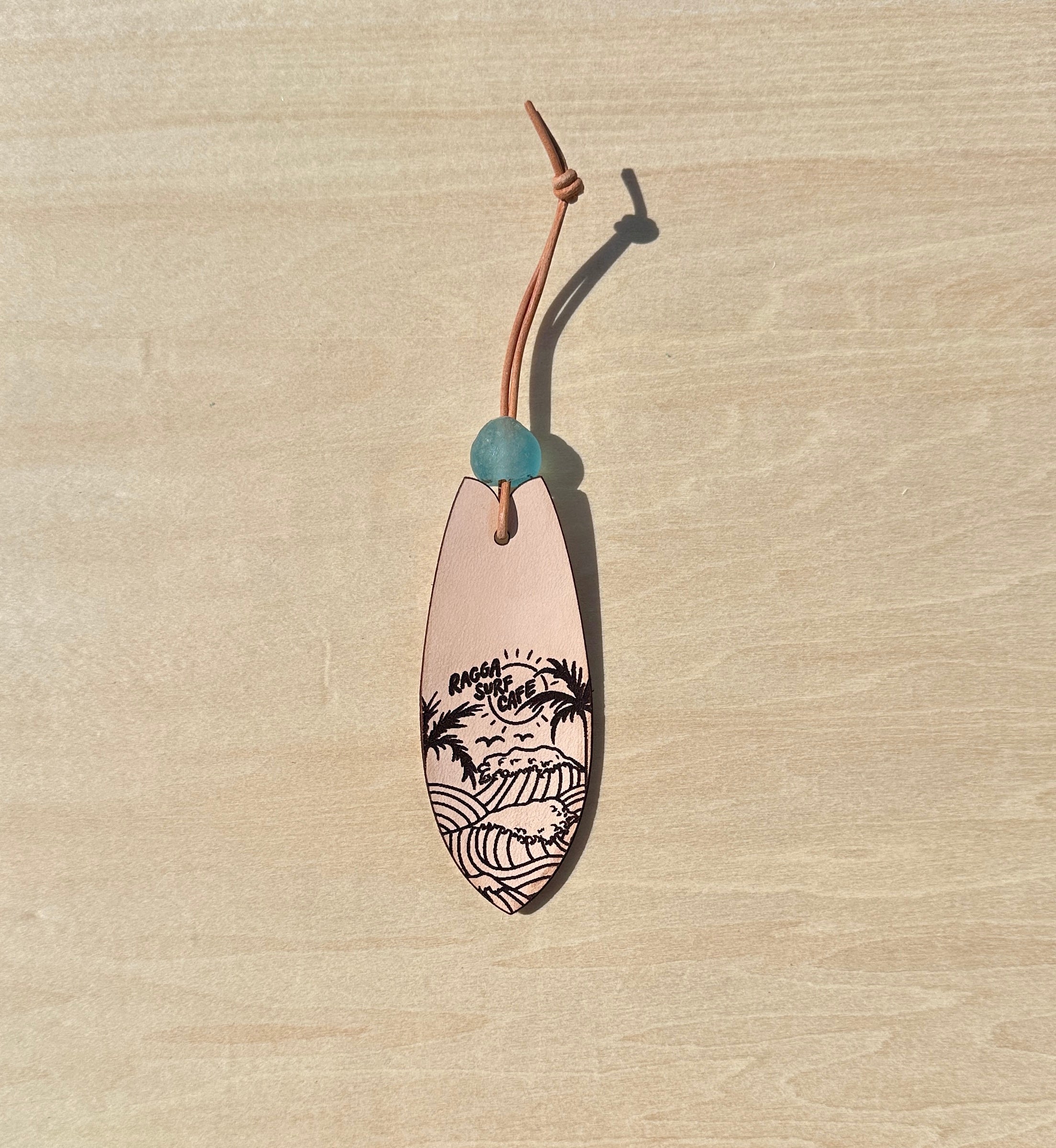 RSC Leather & Glass Bead Surfboard Keychain
