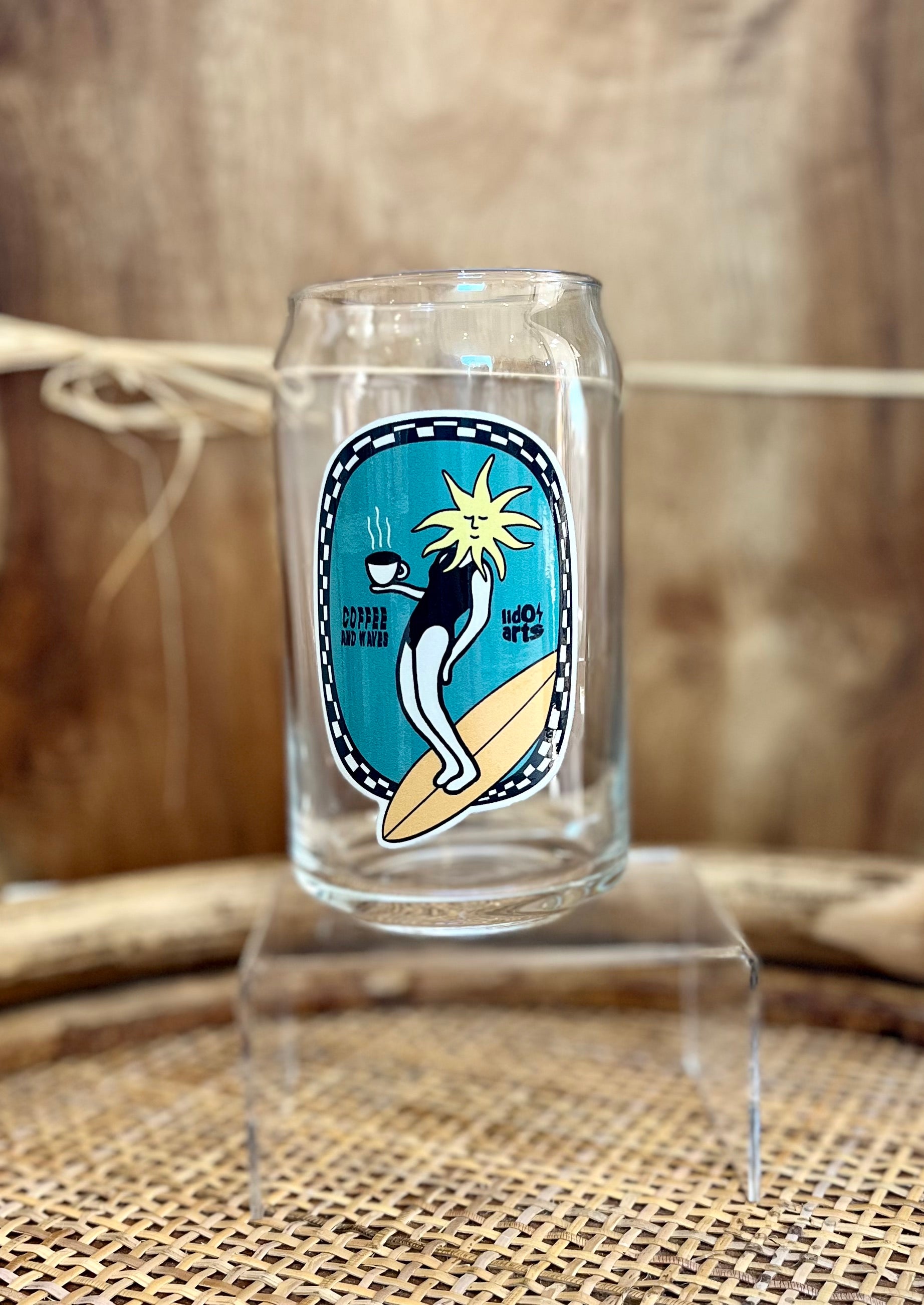 Lido Arts Coffee and Waves - Beer Can Glass