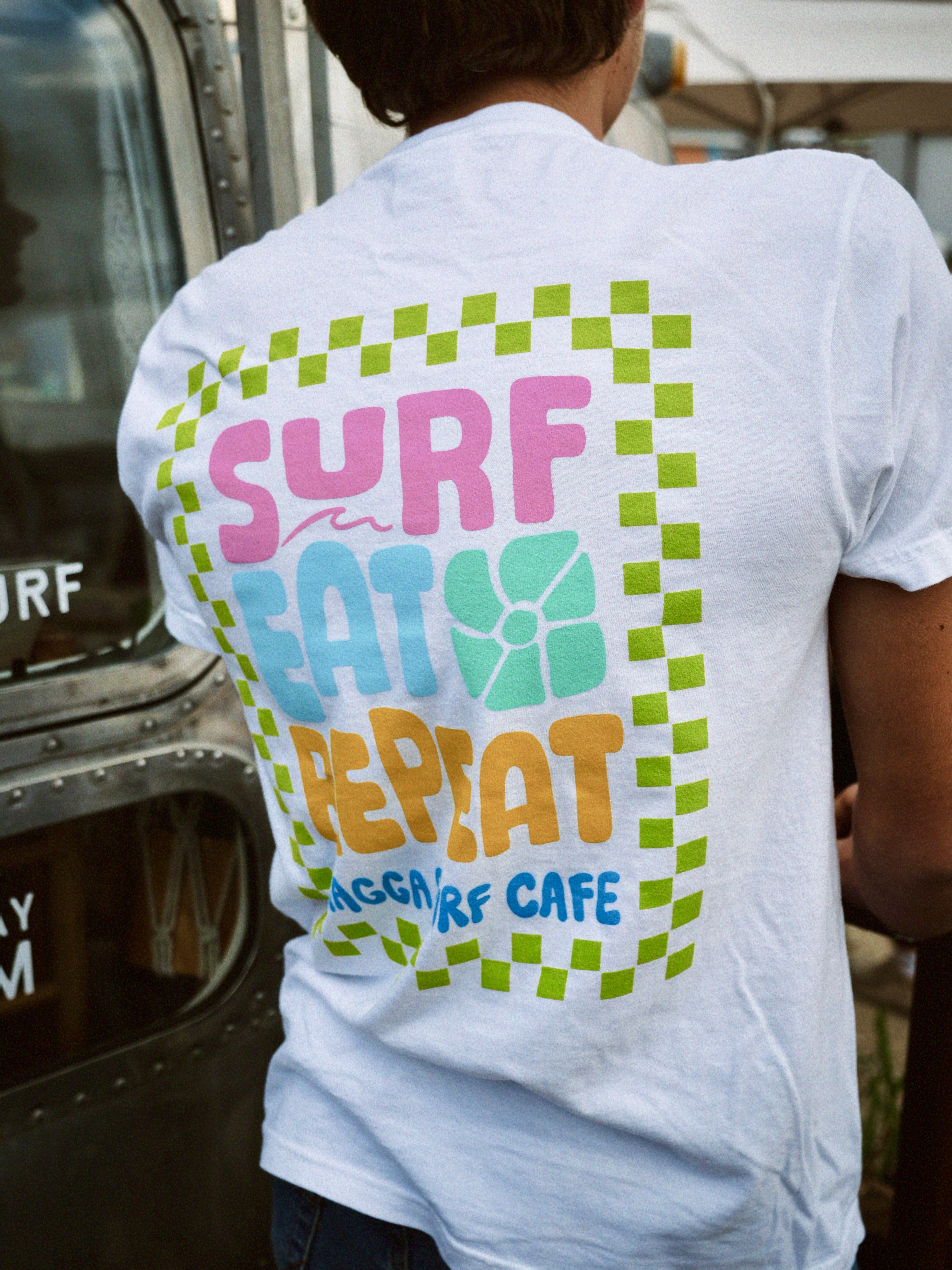 Surf Eat Repeat Ragga Surf Cafe Shirt White