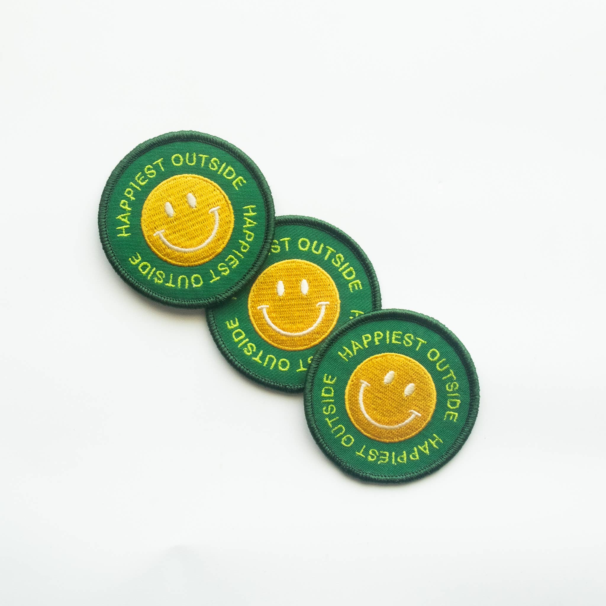 Happiest Outside Embroidered Iron on Patch - Smiley Face