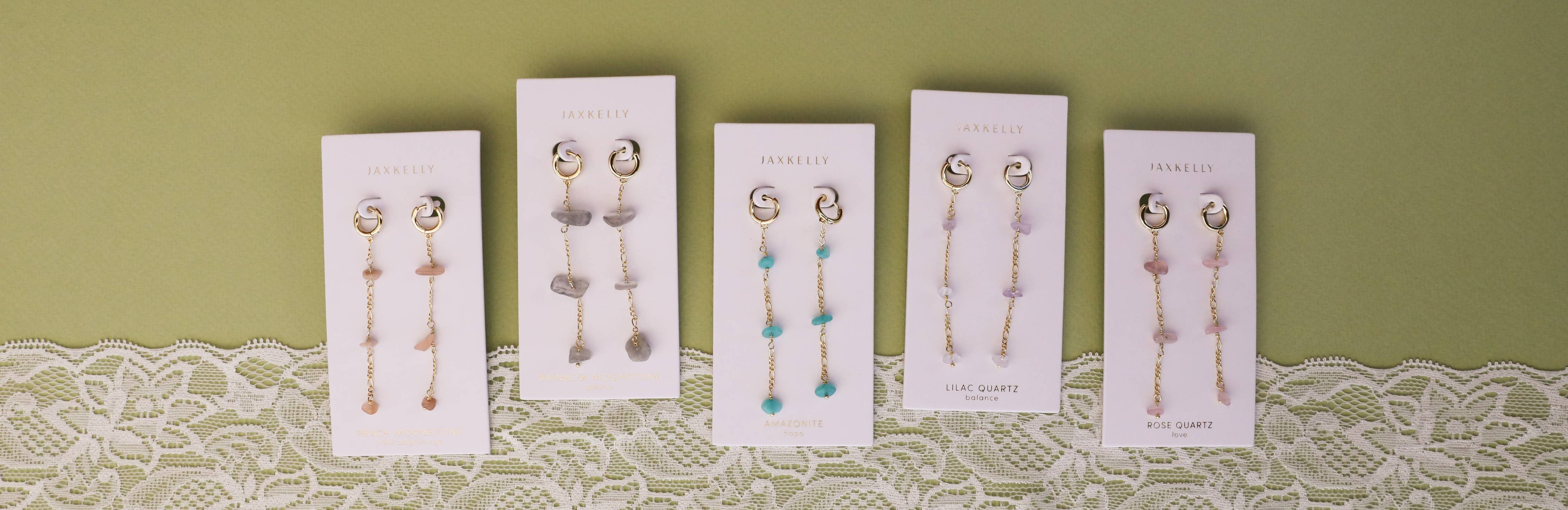 Raw Gemstone Chain Drop Earring - Rainbow Moonstone