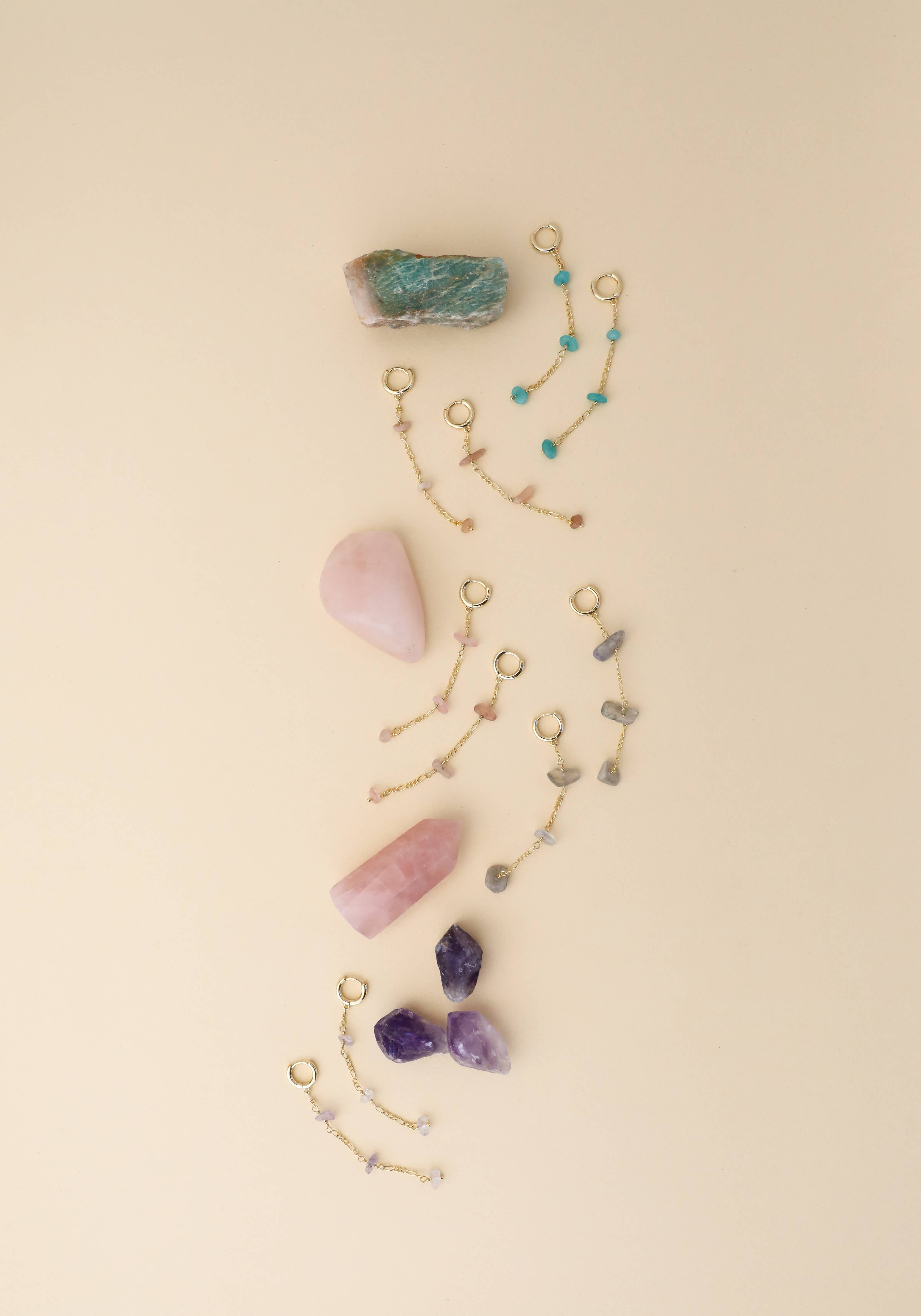 Raw Gemstone Chain Drop Earring - Rainbow Moonstone