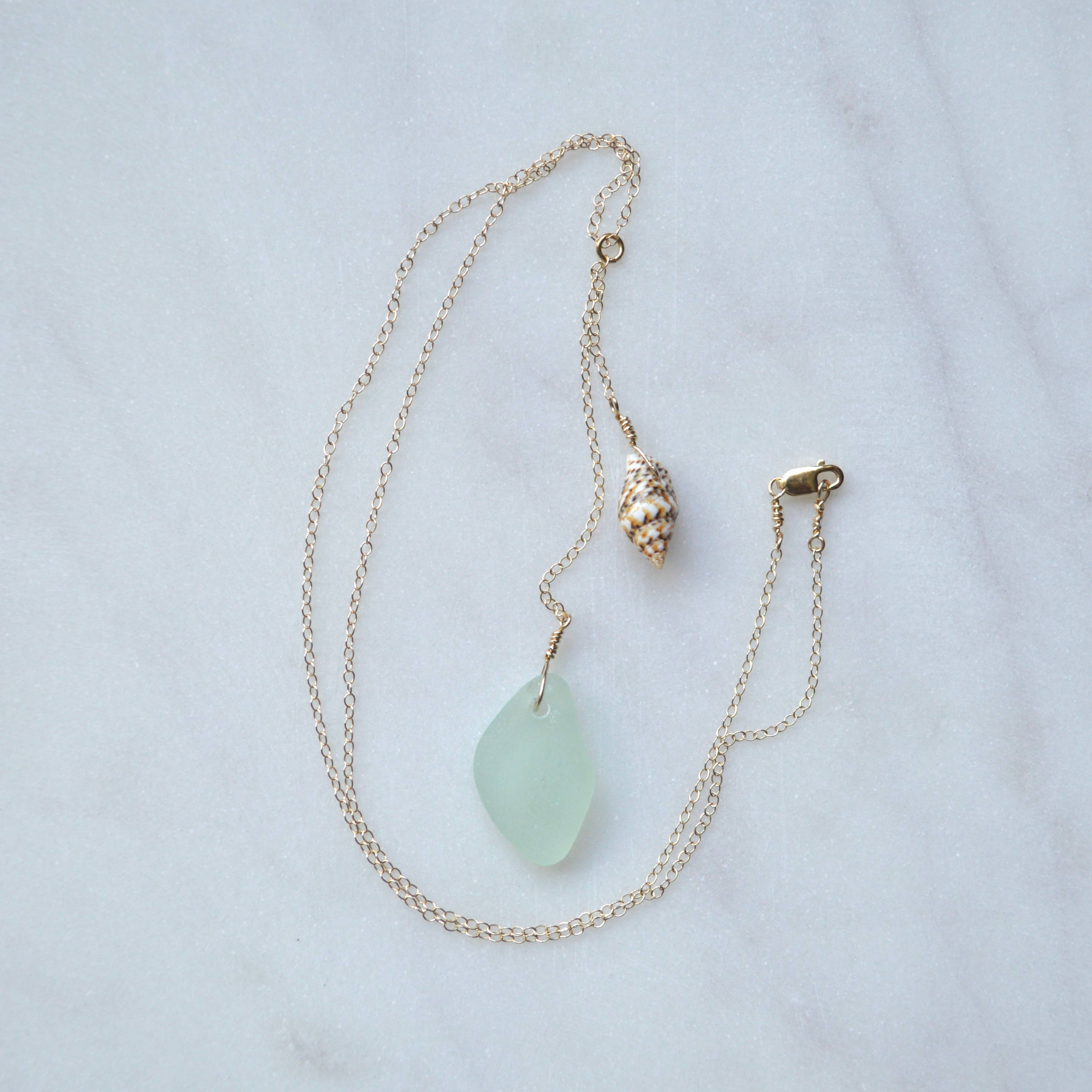 Salty But Sweet - Sea Glass Shell Necklace in gold
