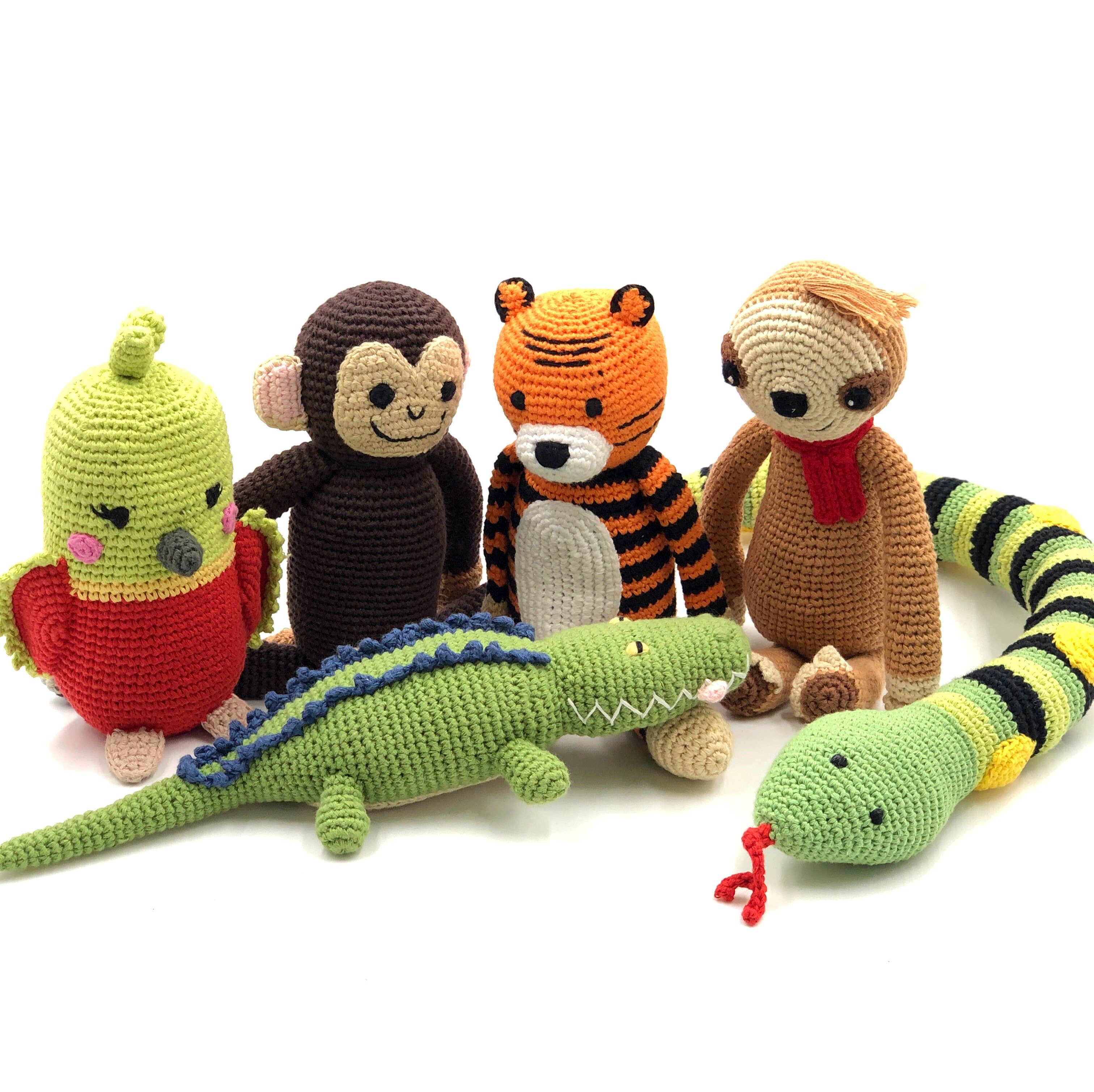 Crocodile Rattle – Handmade Organic Cotton Jungle Baby Toy