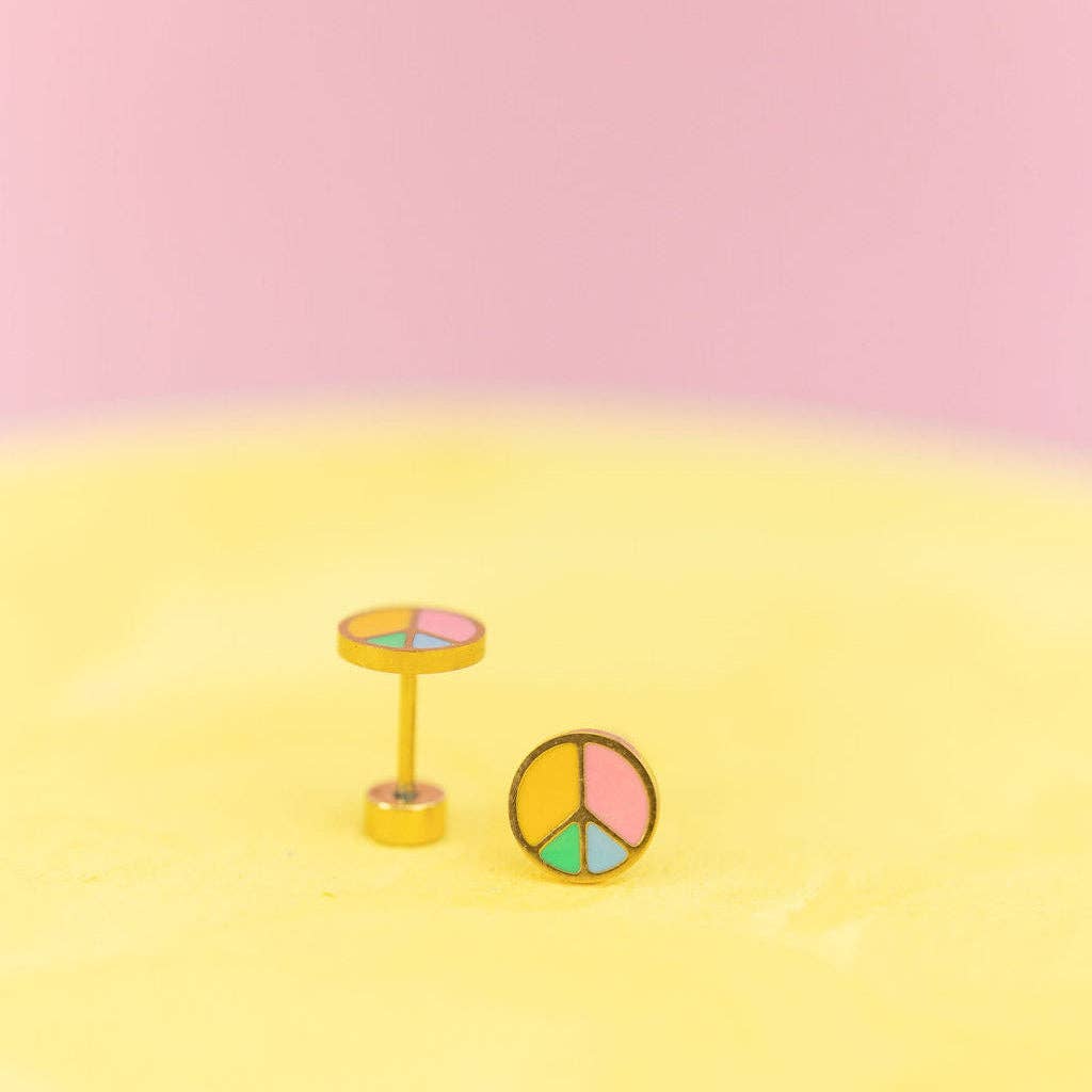 Peace Sign Stud Earrings